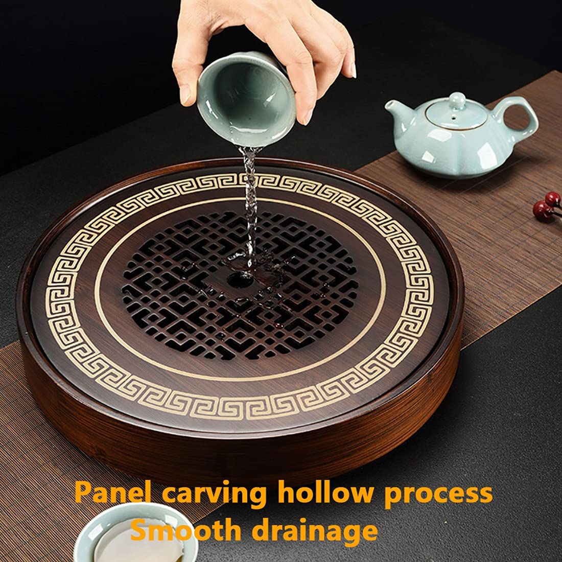 Vassoio da Portata per Cibo, Snack, Gioielli, Solido, organizzatore, tè, Tavolo Cinese Gongfu, può Contenere Acqua o Oggetti, Design Cavo, Servizio