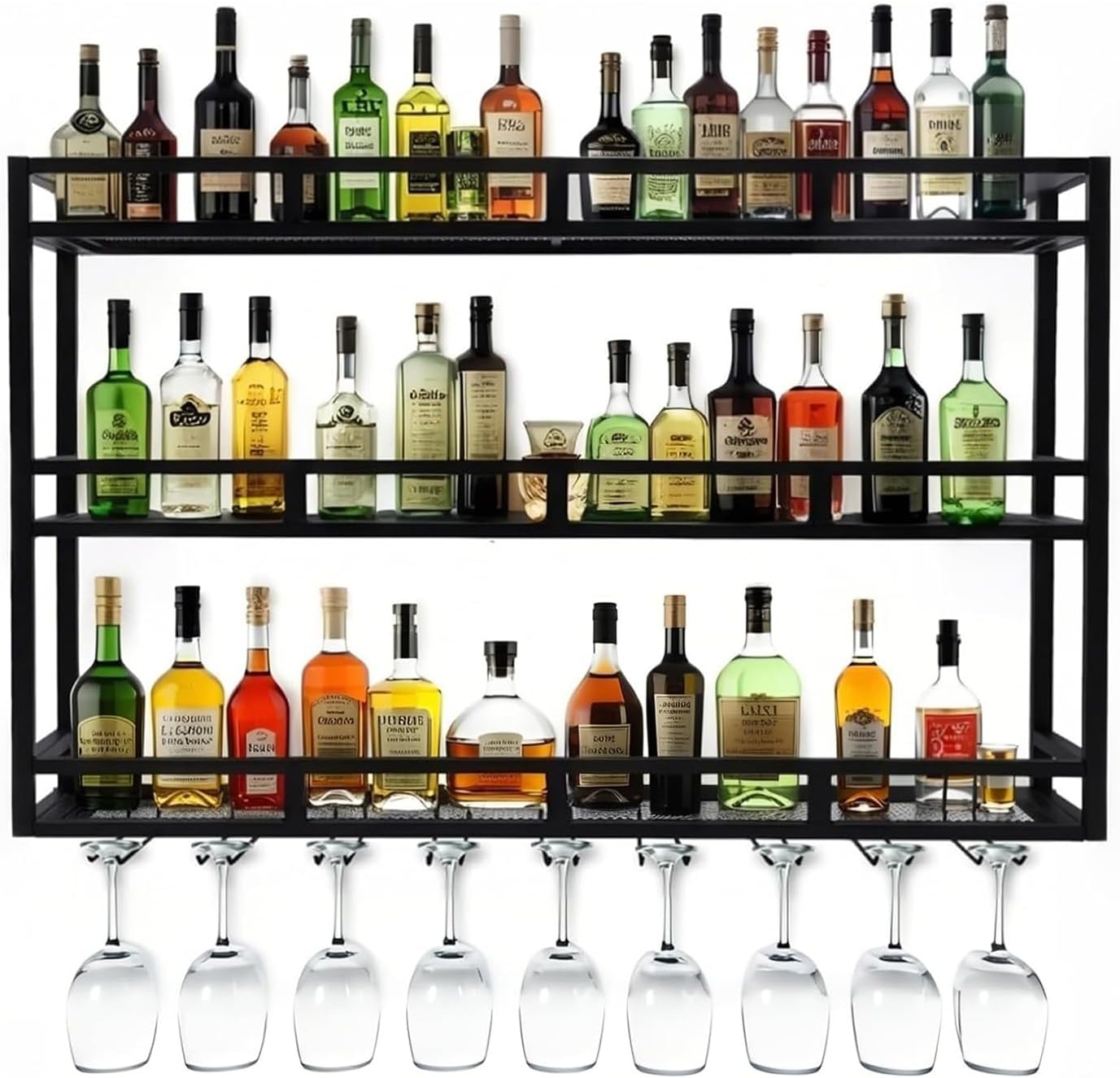 Amazon.com: Modern Wine Rack Wall Mounted With Glass Holder,3-Tier Bar ...