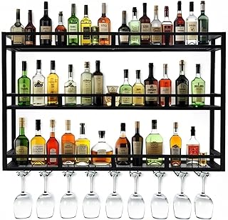 Wall Mounted Wine Rack, Bar Wine Rack,Black,Metal Modern Large Capacity Hanging Wine Rack,Iron Floating Shelf,Bar Shelves ...