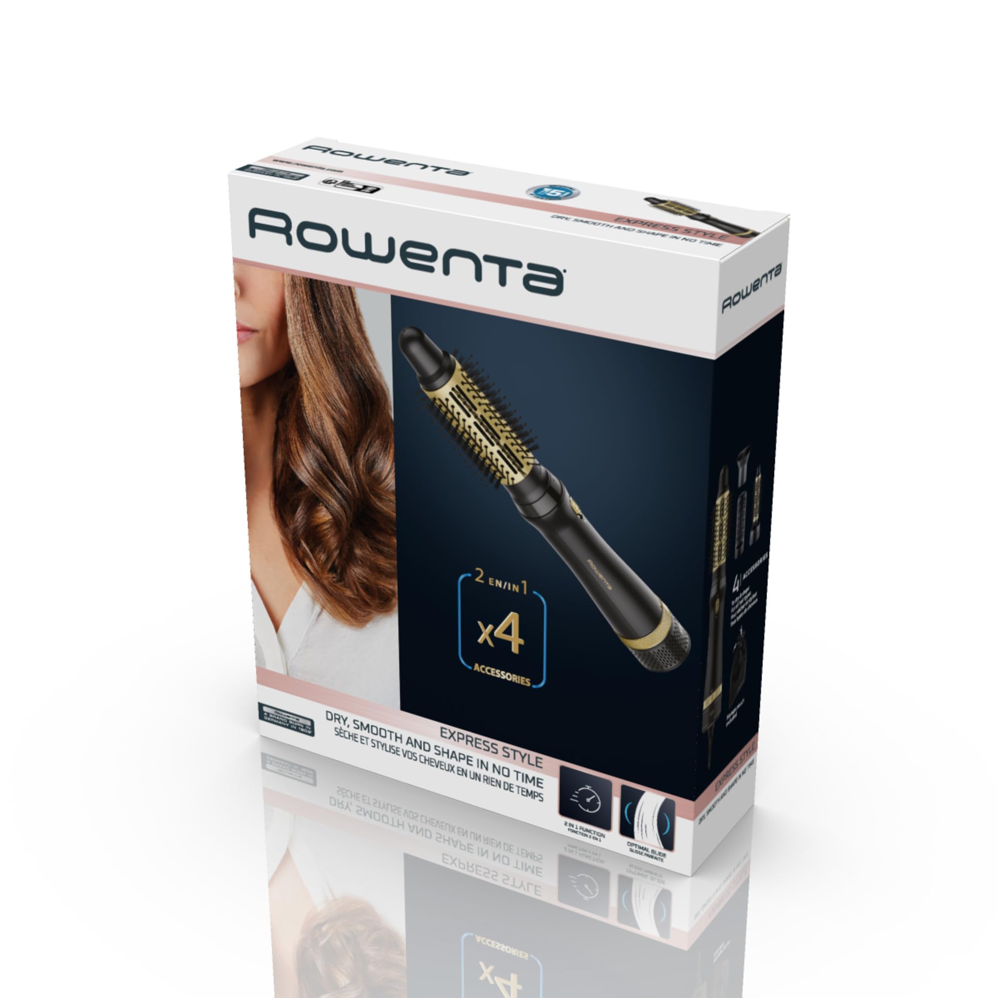 Rowenta Express Style Spazzola ad Aria Calda, Spazzola 4 in 1 per Styling, Lisci, Ricci e Onde, Lucentezza, Rivestimento in Ceramica, Styling in Sicurezza, Qualità Elevata, CF6330F0