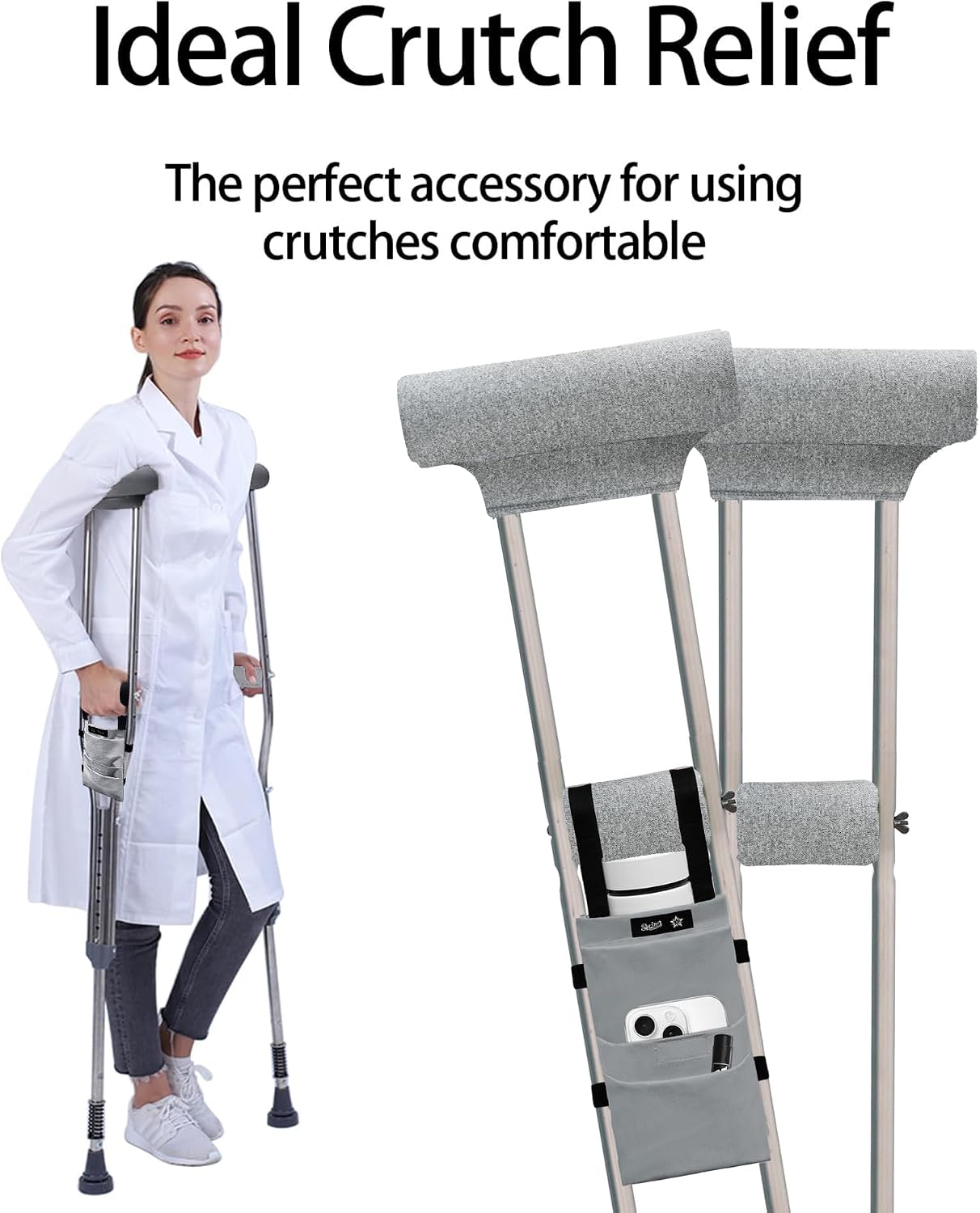 SPRING SEAON Crutches Padding & Crutch Bag (5 PCS) - Crutch Pads for Armpits and Hand Grips Water-Resistant Pouch for Crutches Crutch Cushions Crutches Accessories for Kids, Men, Women