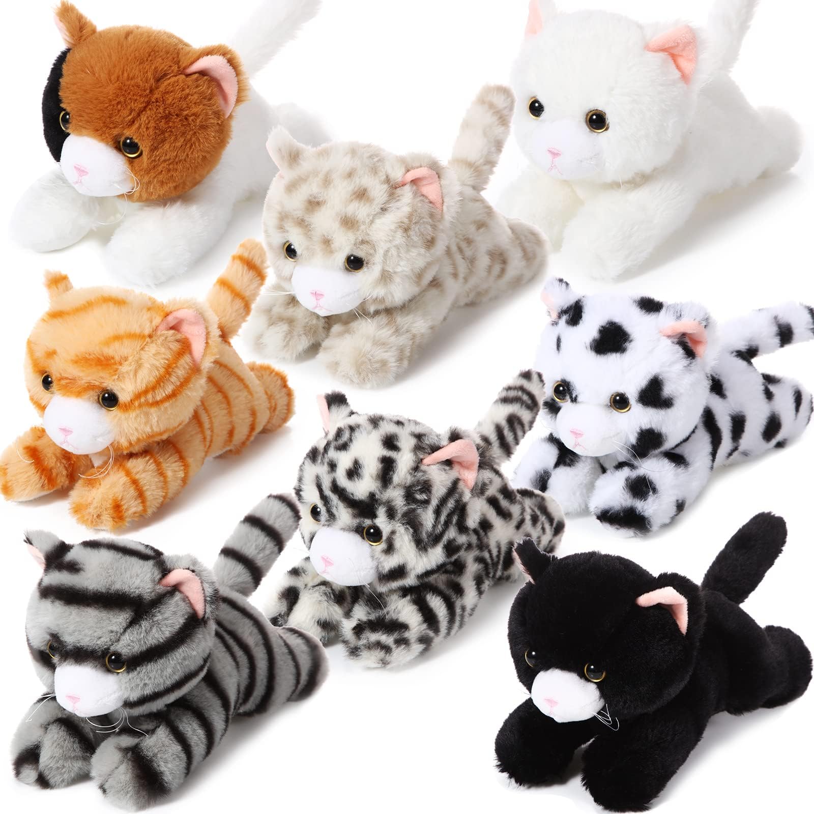 Libima 8 Pcs Cat Stuffed Animals Bulk 8 Inch Plush Kittens Cat Animals Favors Carnival Awards Birthday Party Gifts Cute Assorted Pet Toys Decoration(Lying)