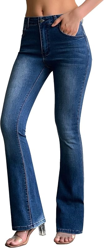 Women's Trendy Stretchy Flare Jeans Mid Rise Bootcut Curvy Denim Pants