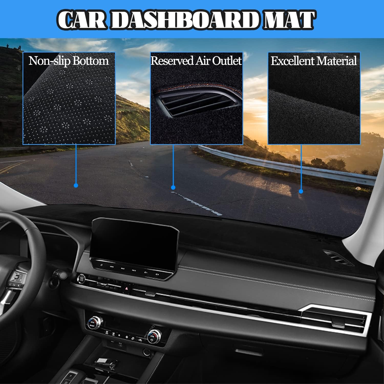 Dashboard Cover Dash Cover Mat Pad Carpet Custom Fit for Mitsubishi Outlander 2022 2023(with HUD) Accessories Anti-Skid Center Console Protector Cover Mat(Black Edge)