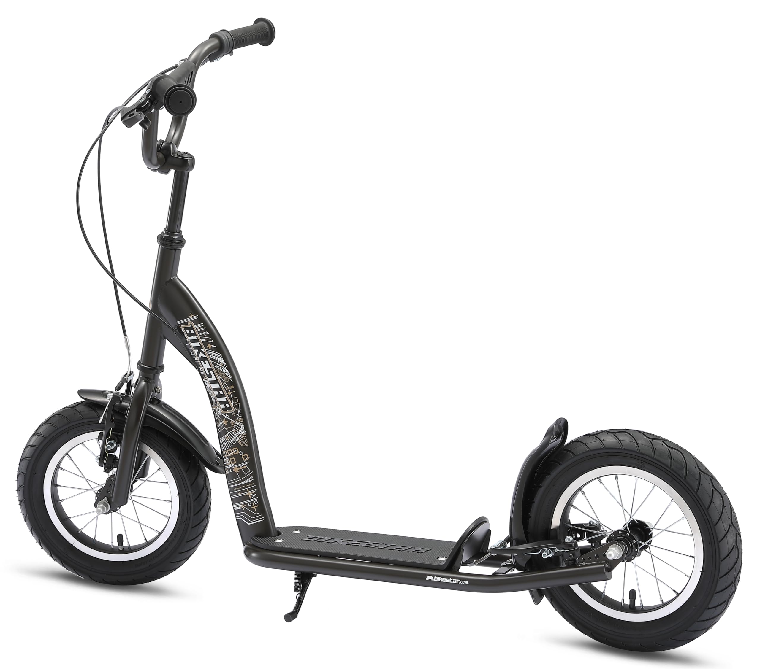 BIKESTAR Roller Kinderroller Tretroller Kickscooter mit Luftreifen für Jungen und Mädchen ab 6-7 Jahre ★ 12 Zoll Sport Kinder Scooter ★ Schwarz (matt)