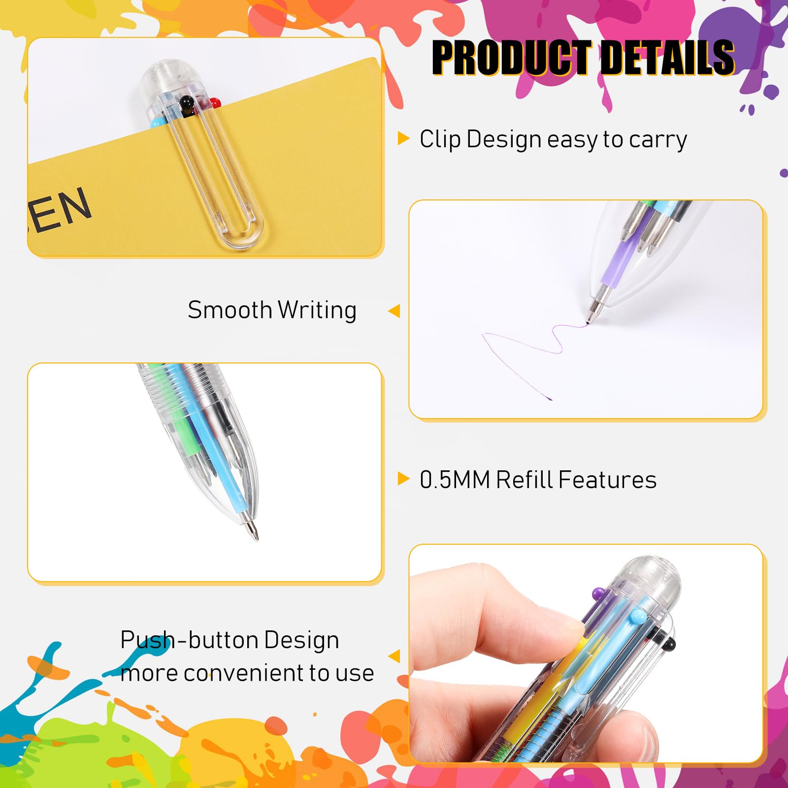 Handepo 360 Pcs 6 in 1 Multicolor Pen Bulk 0 5 mm 6 Colors Retractable Colorful Ink Rainbow — view 4