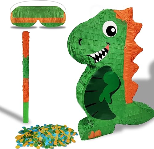 Piñata de dinosaurio para fiesta de cumpleaños de niños con papel de murciélago y confeti (16.5 x 12.2 x 3 pulgadas)