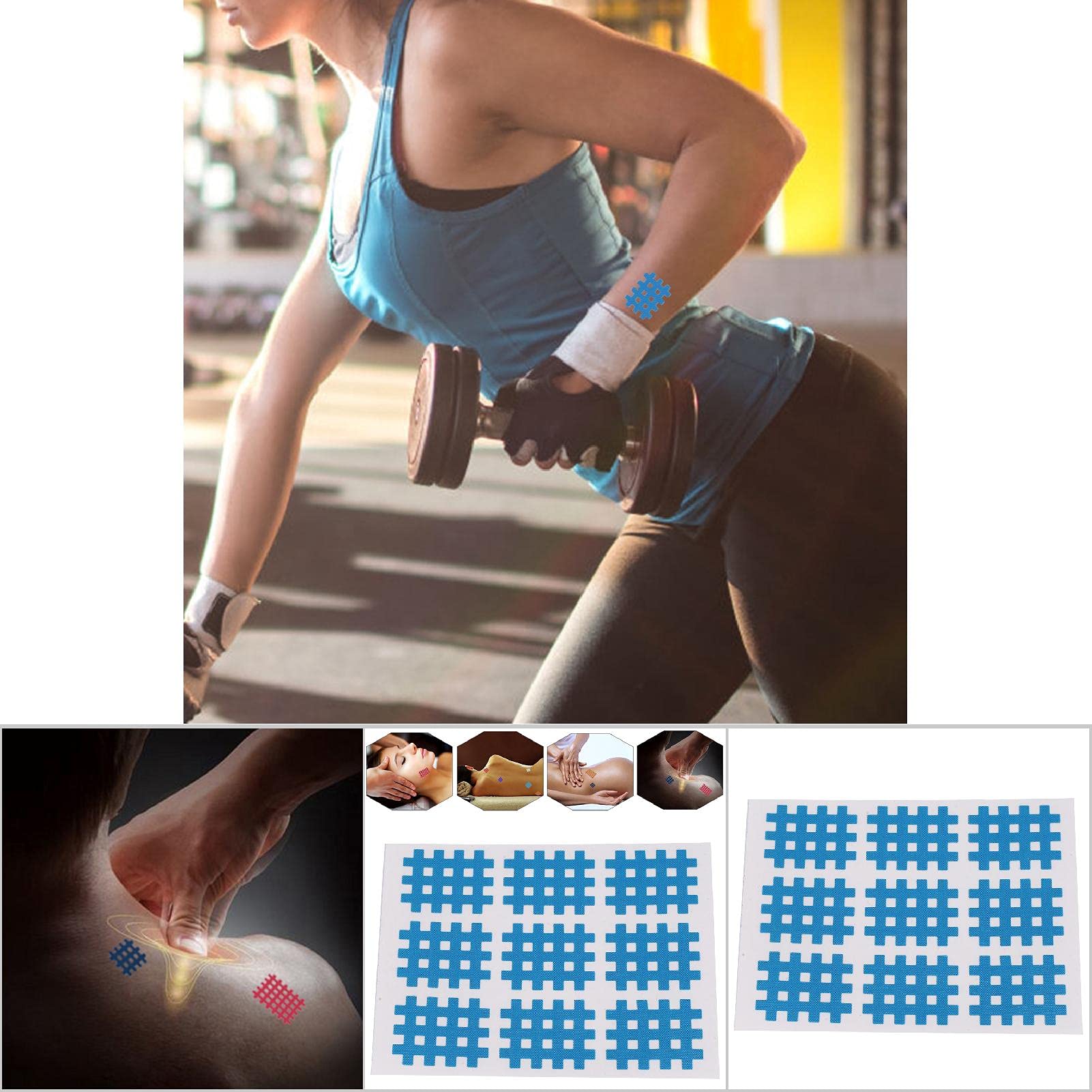 Gavigain 10PCS Kinesiology Recovery Tapes,Elastic Spiral Crosses Kinesiology Tape Physical Therapy Crosses Tapes 74x98mm (Blue)
