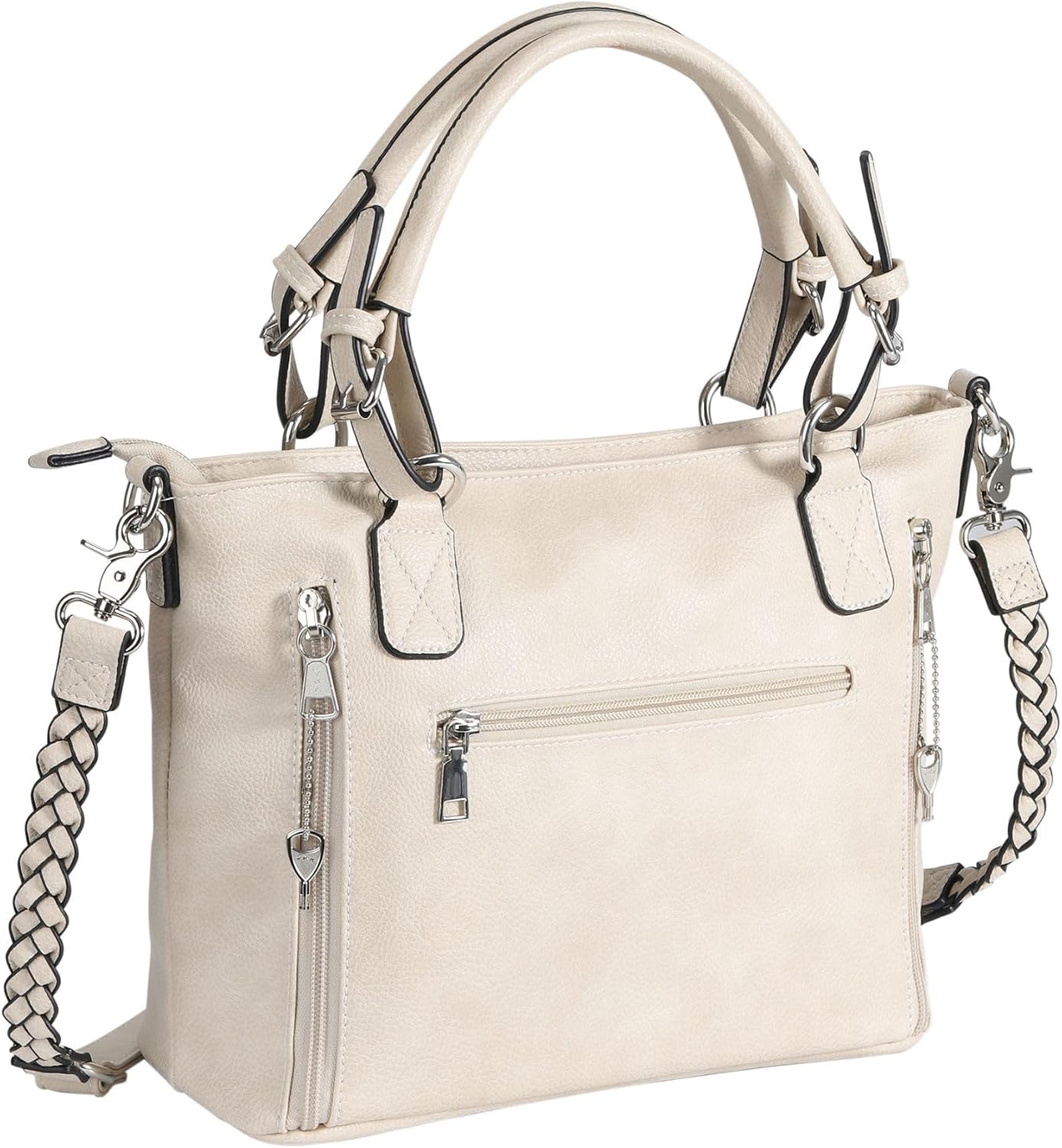 Lady Conceal Concealed Ella Carry Purse for Women – Locking Zippers, Braided Strap, Holster Included, Faux Leather Tote | Locking Zippers, Braided Strap, Holster Included