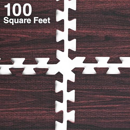 Miniatura 13 de Home Aesthetics Alfombrilla de espuma estampada de 100 pies cuadrados de 3/8 pulgadas de grosor, impresión de grano de madera marrón natural