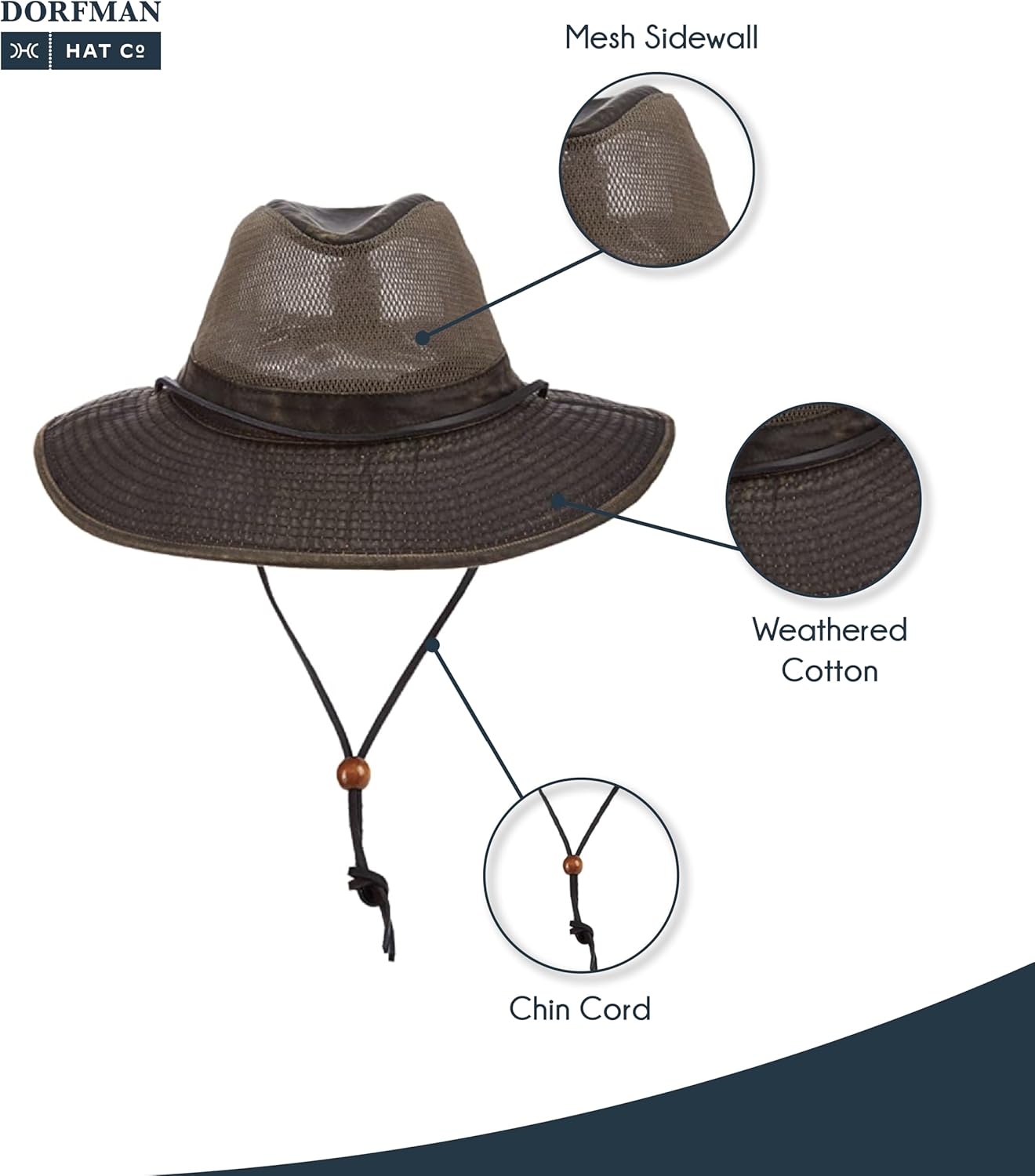 Dorfman Pacific Co. Men's Weathered Cotton Big Brim with Mesh - Image 3