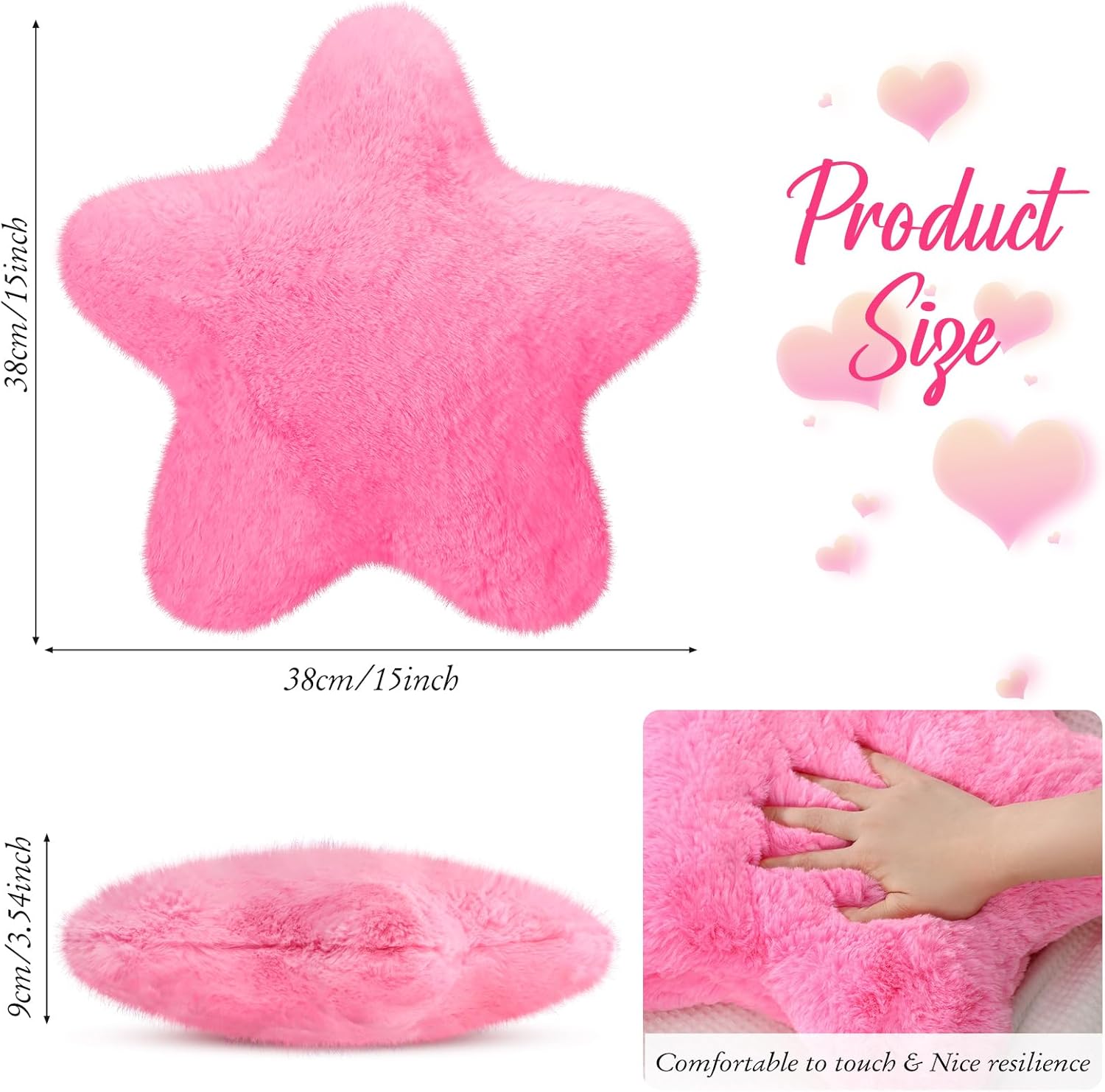4 Pieces 15" Star Pillows, Cute Soft Fluffy Decorative Throw Pillows with Faux Rabbit Fur for Sofa Bedroom Living Room Floor Cushions Home Decor(Multiple Pinks)