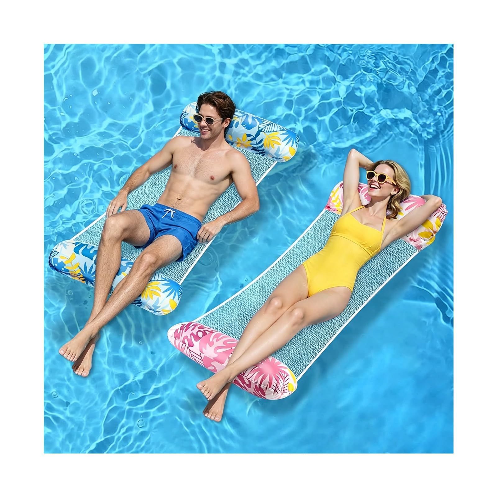 Lot De 2 Hamacs Aquatiques Gonflables 4-en-1 – 127x70 Cm, Avec Filet Et Pompe, Charge 120 Kg – Pour Piscine, Plage, Vacances