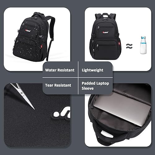 Miniatura 6 de ASKSKY Mochila para la escuela, mochila ligera para niños y niñas, mochila escolar para adolescentes, para hombres y mujeres, Negro -, Mochilas