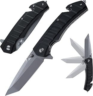 FLISSA Folding Pocket Knife, Tactical Knife with Liner Lock, Tanto Blade, Pocket Clip, Glass Breaker, Seatbelt Cutter, Perfect for Hunting, Camping, Survival