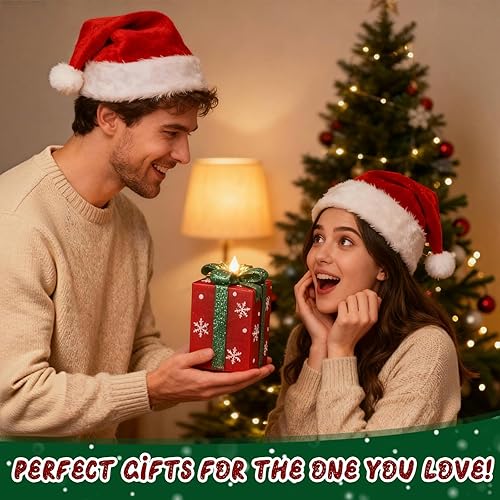 Miniatura 8 de Velas de cajas de regalo iluminadas de Navidad, cinta con purpurina pintada a mano, copos de nieve, cera real, sin llama, funciona con pilas, con