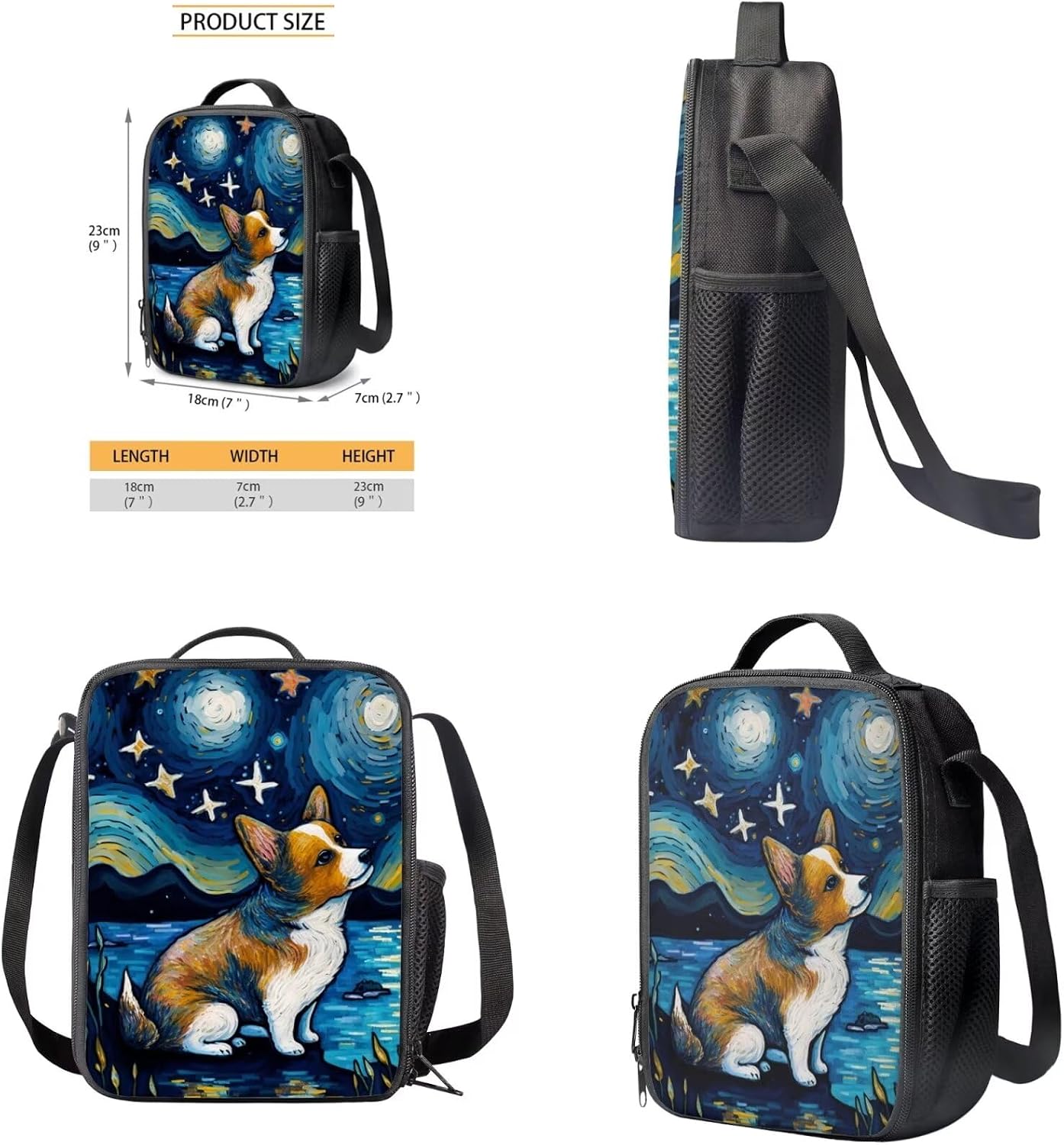 Van Gogh Starry Sky Dog Backpack Lunch Bag Set for Boys Girls Kids School Bag Middle School Bags 3Pcs School Bag 3 In 1 Daypack