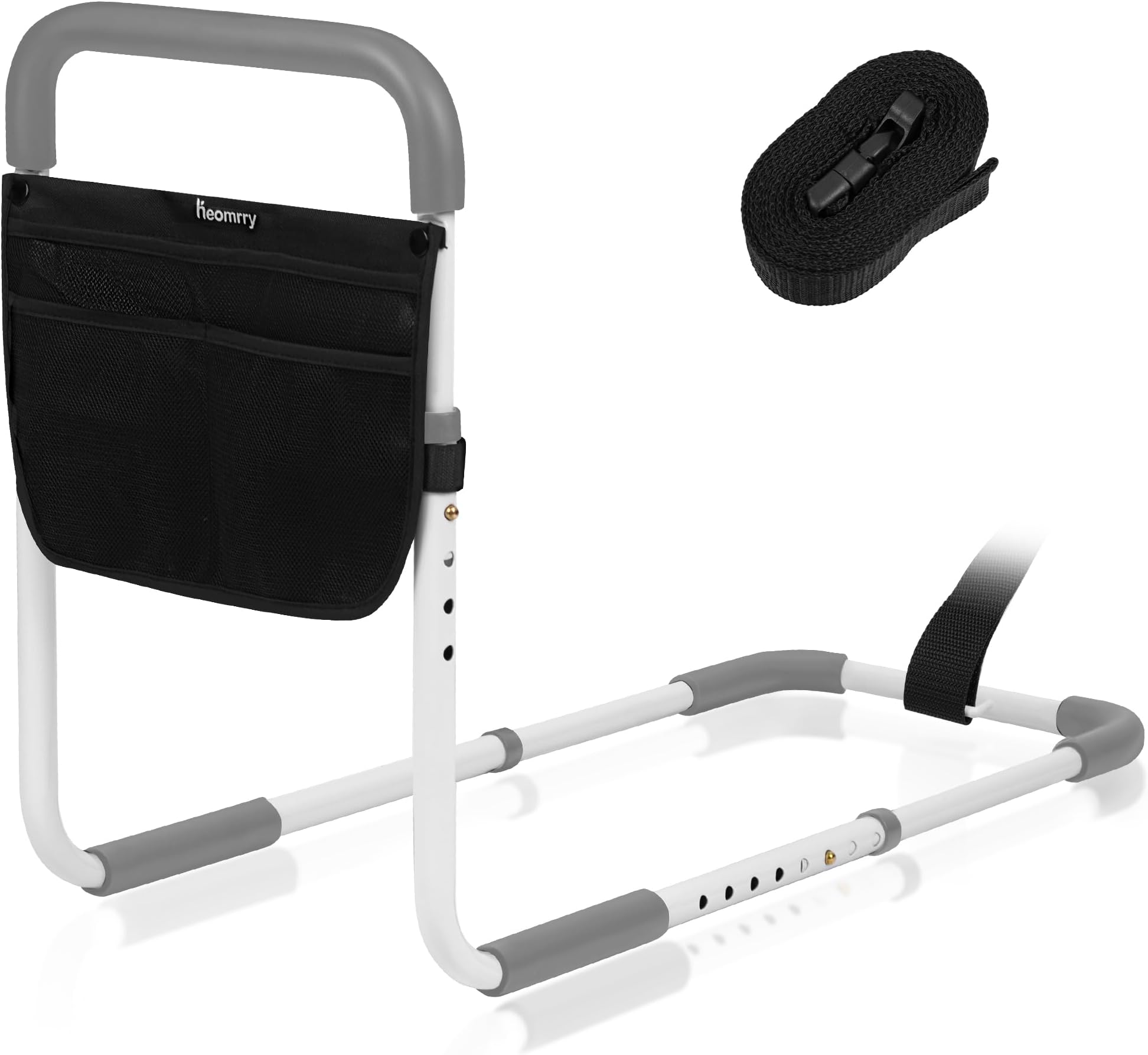 Panta Bed Rails for Elderly Adults, Adjustable Bed Assist Bar for Seniors, Medical Bed Safety Rail with Storage Bag and Fixing Strap, Portable Bed Cane Fit King, Queen, Full, Twin, Medium, Grey