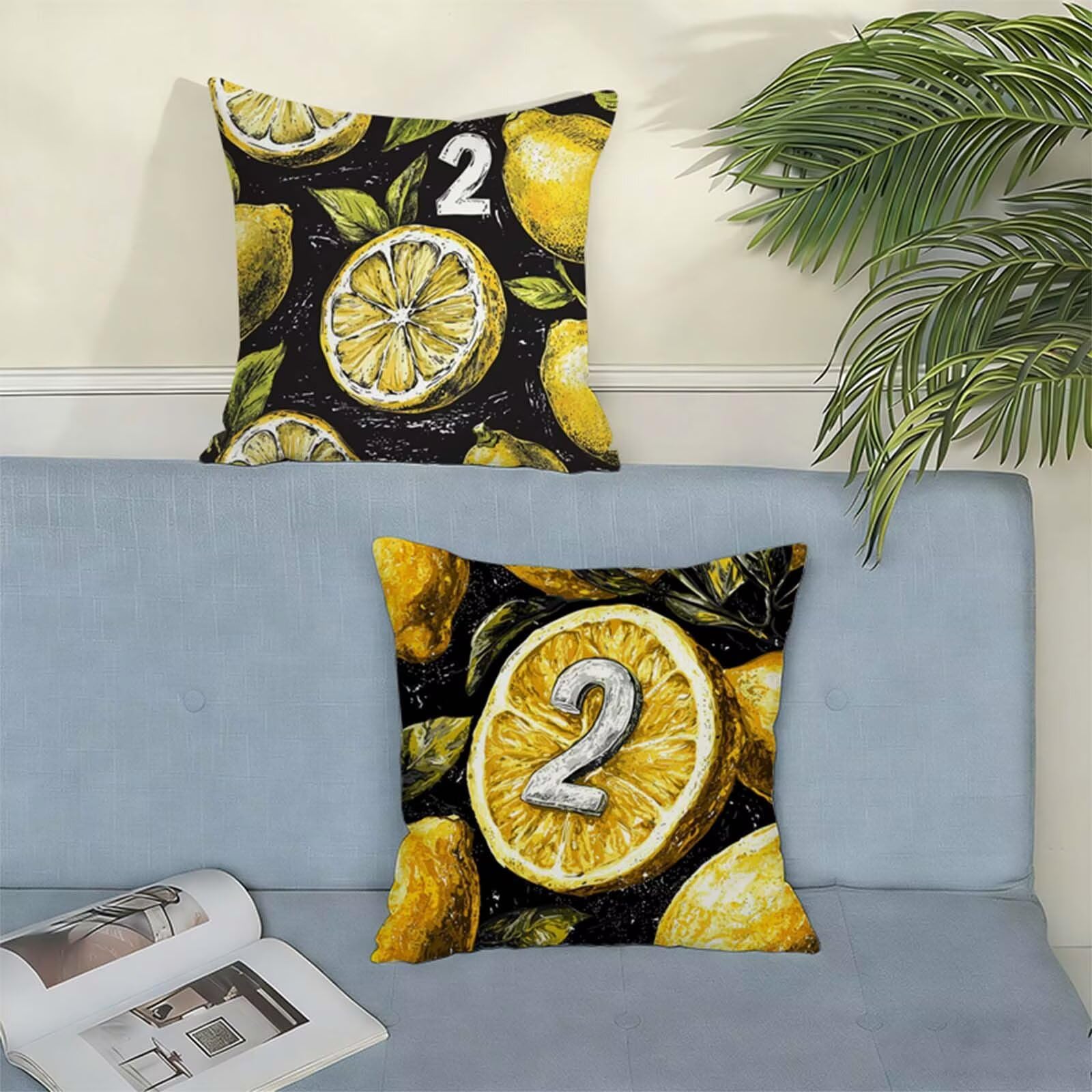 Housse Coussin 80x80 Jaune Lot de 2, Fruit Housse de Coussin Lin, Doux Confort Taies d'oreiller Imperméable Extérieur, Fermeture Éclair, Lavable en Machine, Canapé, Chambre, Fauteuil, Exterieur X-710