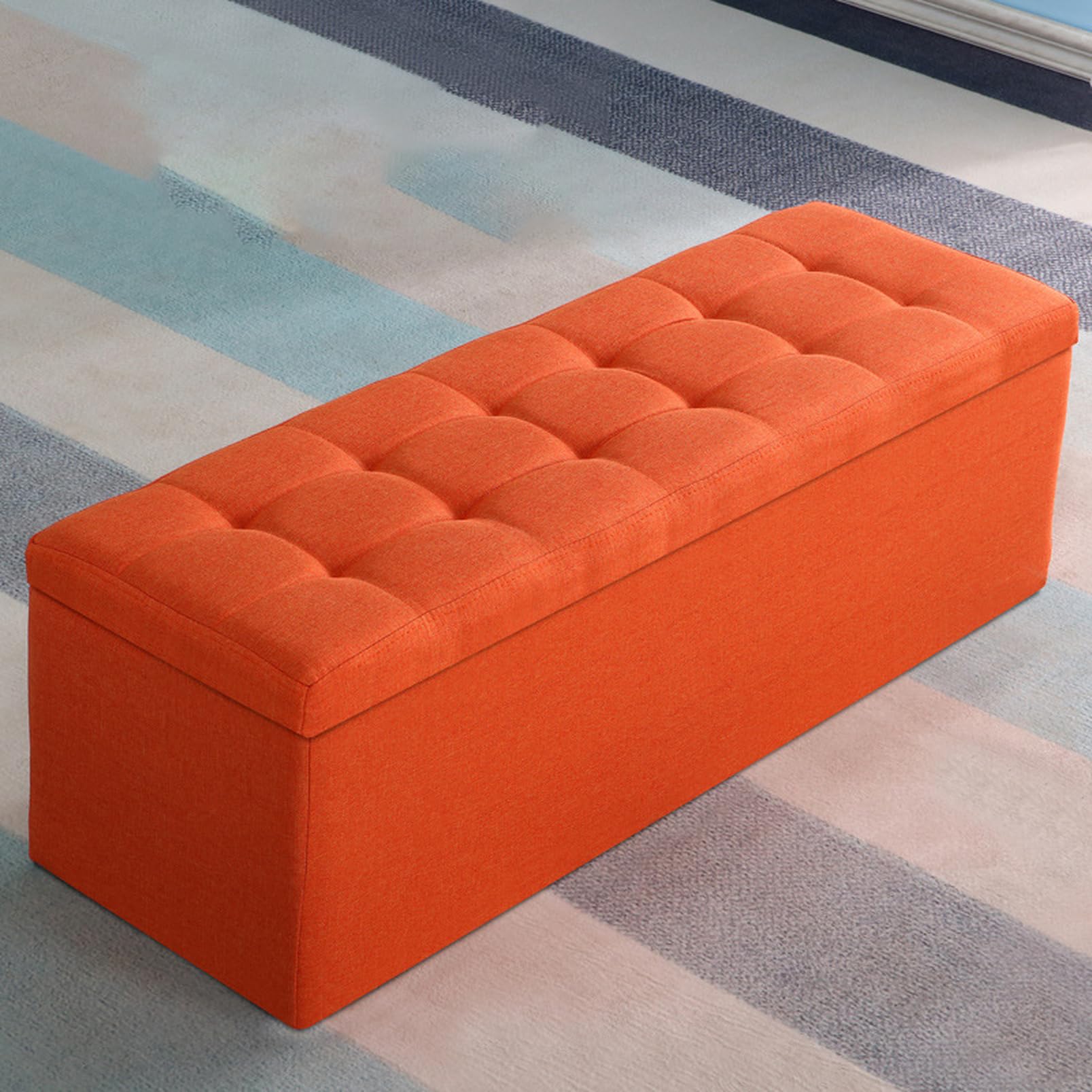 THLD 収納ベンチ オットマン 収納 ベンチソファー スツール ベンチ ボックス オレンジ1 足置き 腰掛け フットレスト 収納スツール チェア ローソファー ローソファ フロアソファ 2人掛け 玄関 60*40*40cm 一人暮らし 北欧 モダン シンプル トランクベンチ