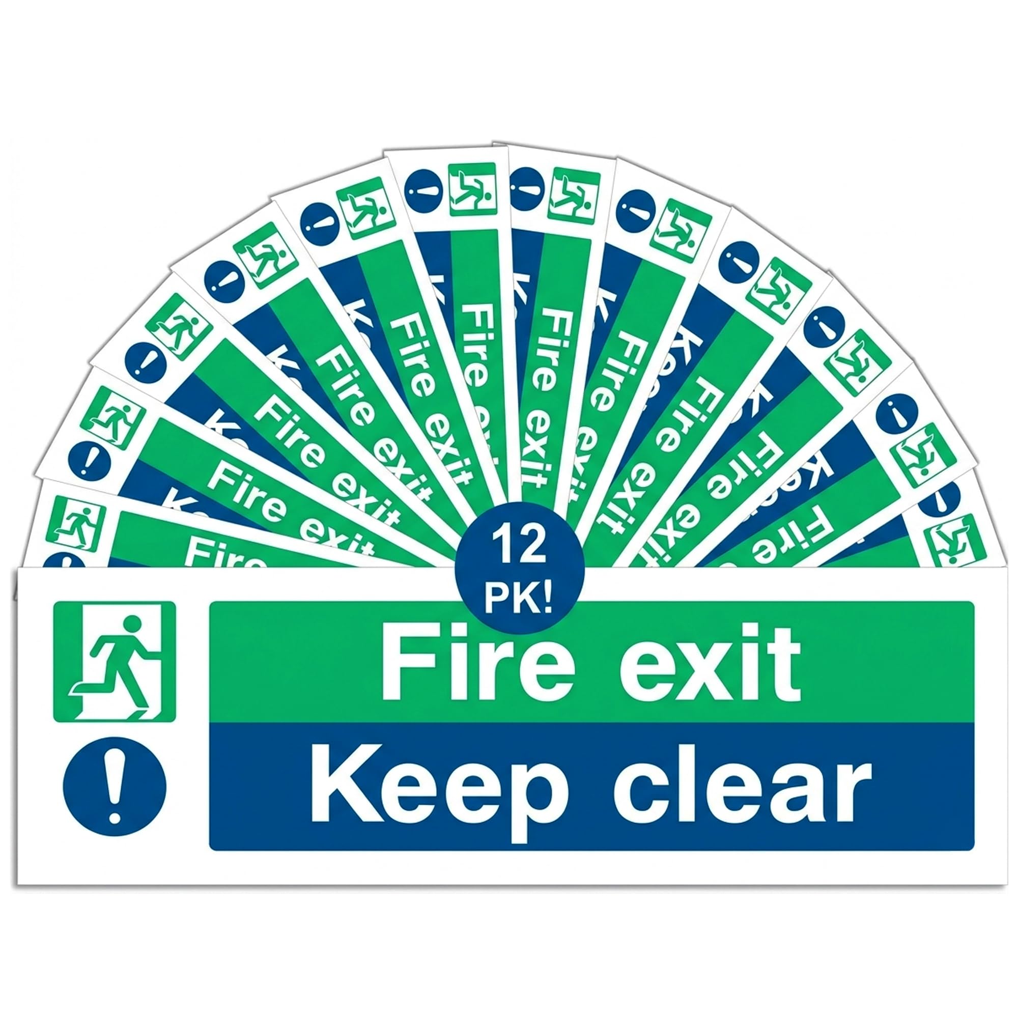 Fire Exit Keep Clear Sign - Multipack 1/2/3/6/12 - Safety Signs - 30x10cm Self Adhesive Vinyl Sticker, Easy Application Fire Door Emergency Exit Signage (12)