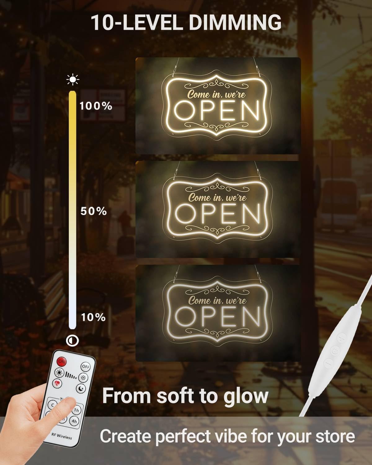 OPEN Neon Sign for Business, LED OPEN Neon Light Timing Dimmable for Store, Shop, Boutique, Restaurant, Salon, Cafe, Window USB Powered (Warm White, 16x10.2'')