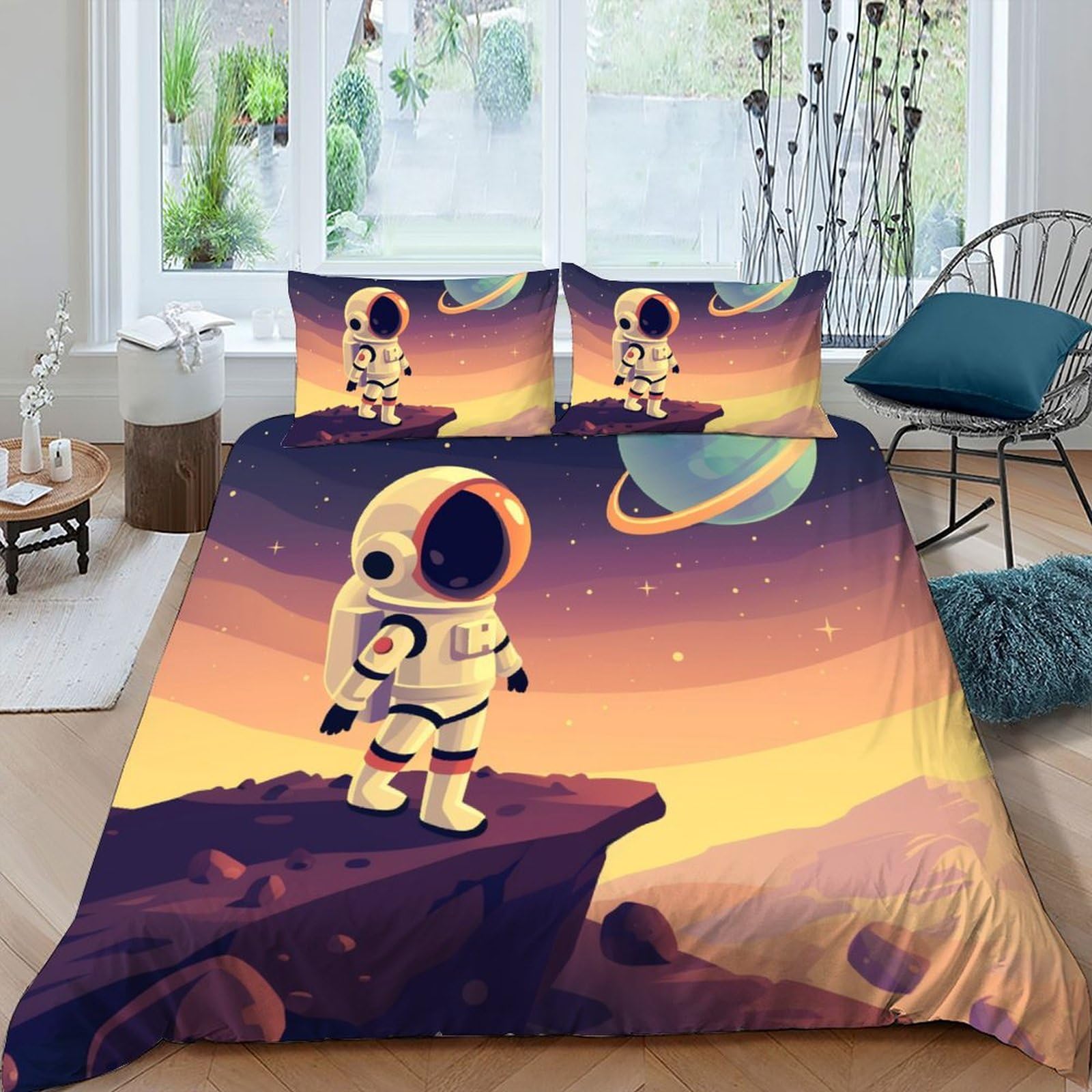 Housse de couette astronaute pour chambre d'enfant et ado passionné d'espace 220x240