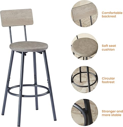 Miniatura 9 de Long Bar Table Set with 3 PU Upholstered Bar Stools, Bar Table and Chairs for Kitchen Breakfast Table, Living Room, Banquet Hall, Rustic Gray and