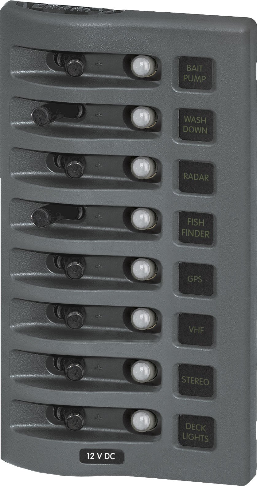 Blue Sea Systems 4378; Panel Wd 12Vdc Clb 8Pos Gray Made by Blue Sea Systems