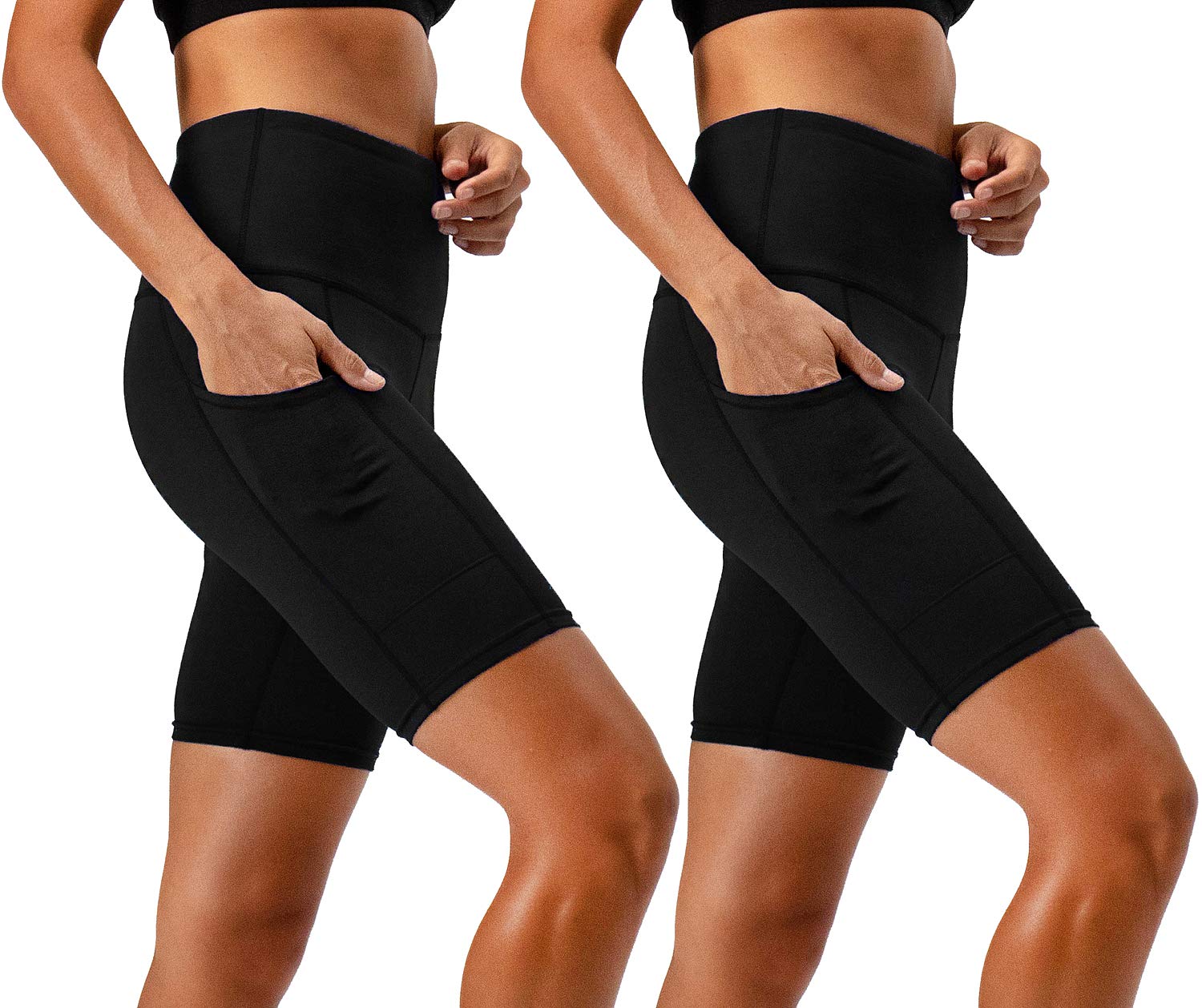 DEVOPS Women's 2-Pack High Waist Workout Yoga Running Exercise Shorts with Side Pockets