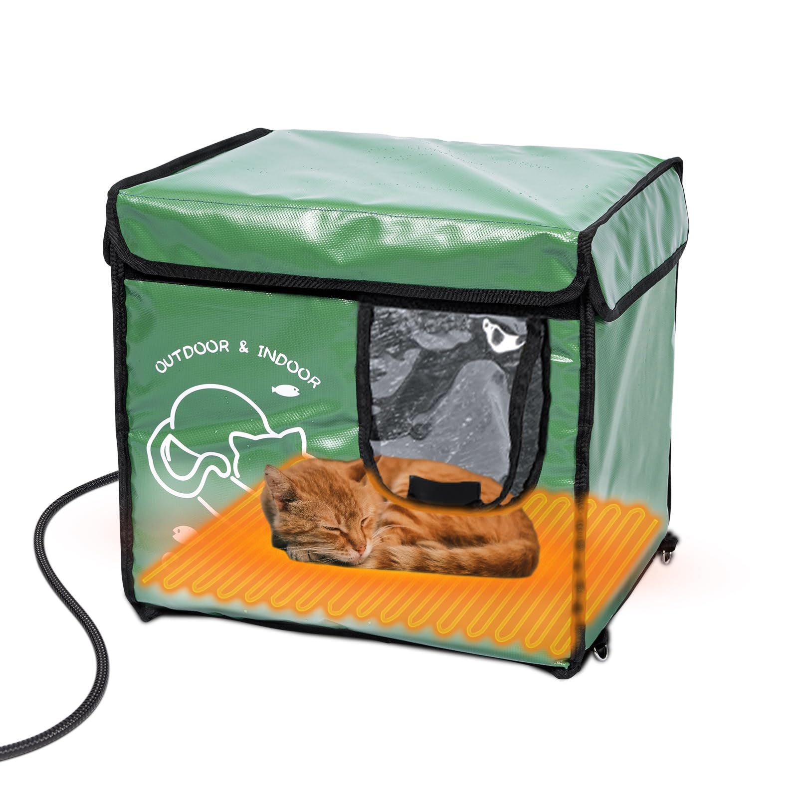 Beheiztes Katzenhaus für den Außenbereich mit zwei Türausgängen, isoliert und wasserdicht, wetterfestes Katzenhaus für wilde streunende Katzen im Winter (Armeegrün, S)
