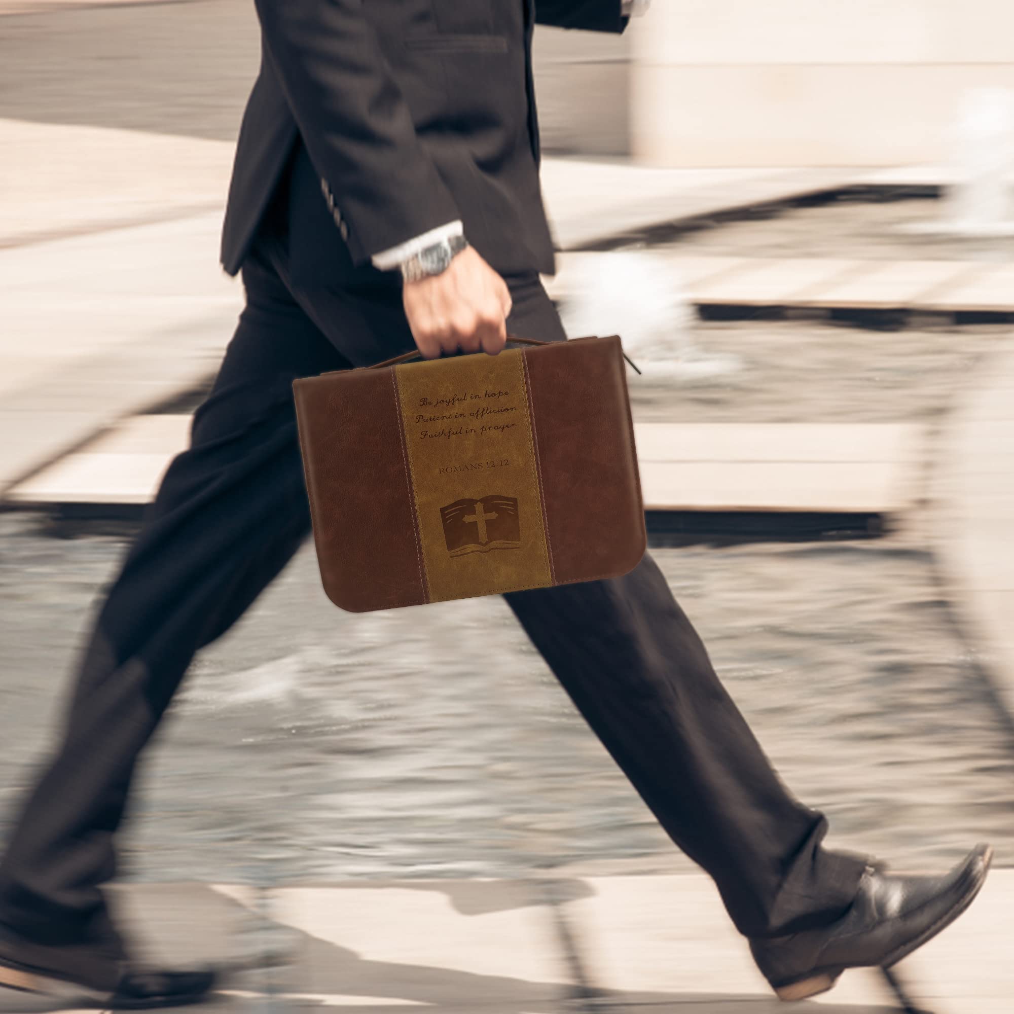 GraduatePro Copertina per Bibbia in Pelle PU Borsa Portatile Scatole con Maniglia Borsetta Leggera Marrone