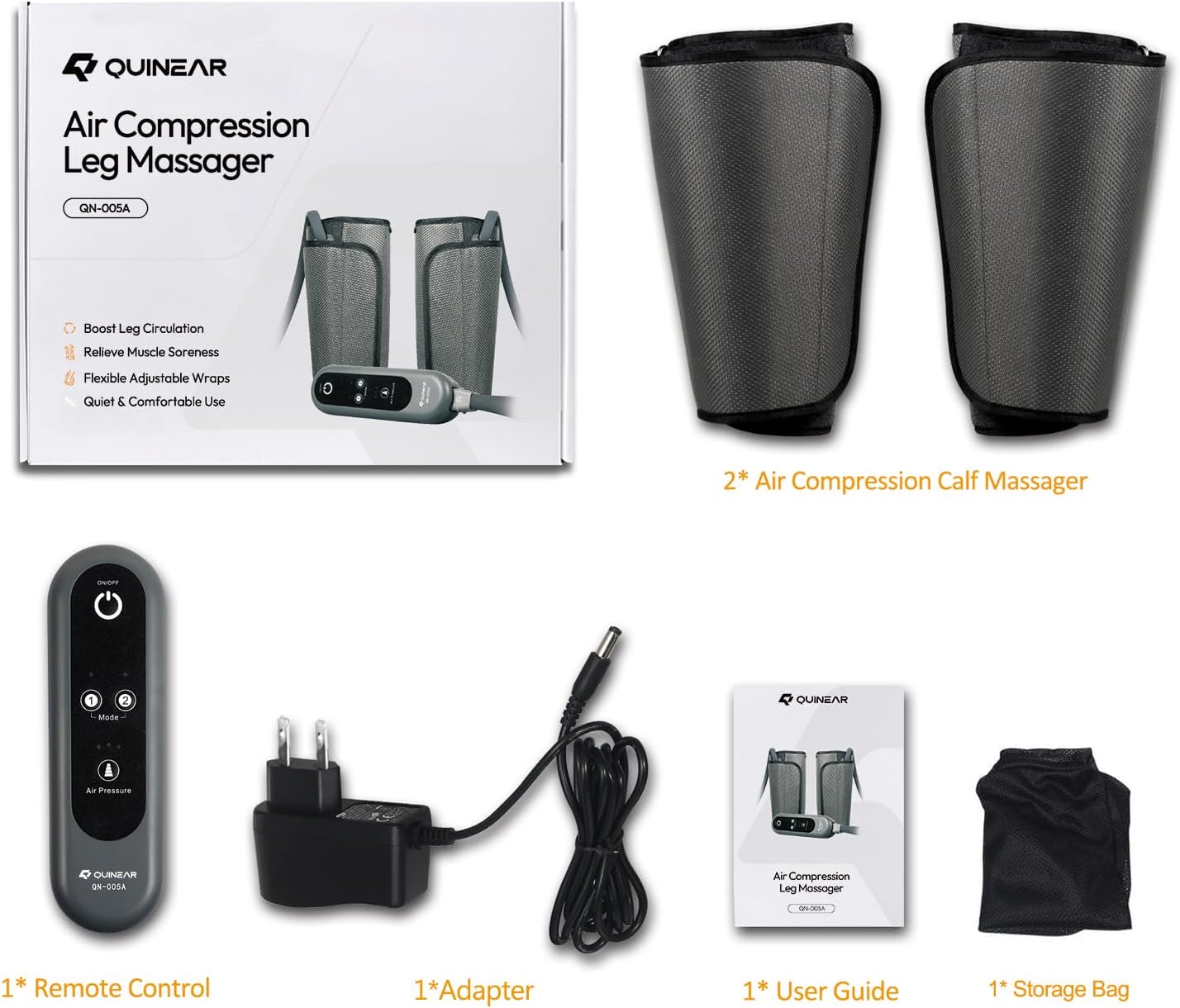 QUINEAR Air Compression Leg Massager for Circulation & Pain Relief, Calf Massagers with 2 Modes & 3 Intensities, Sequential Compression Device (SCD) for RLS, Edema, FSA-HSA - Ideal Gift - Image 7