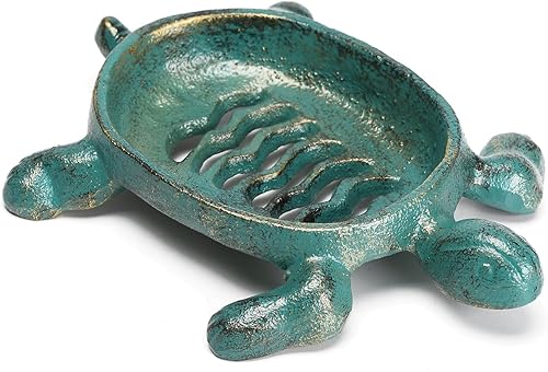 BRASSTAR Jabonera de tortuga de hierro fundido, jabonera drenable verde para cocina, ducha, baño, decoración antigua de granja TQGJPT154
