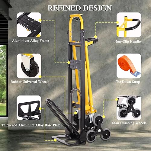 Miniatura 3 de Carrito de mano industrial convertible 3 en 1, carretilla de mano de aluminio de capacidad de 1000 libras con ruedas para escalar, camiones de mano