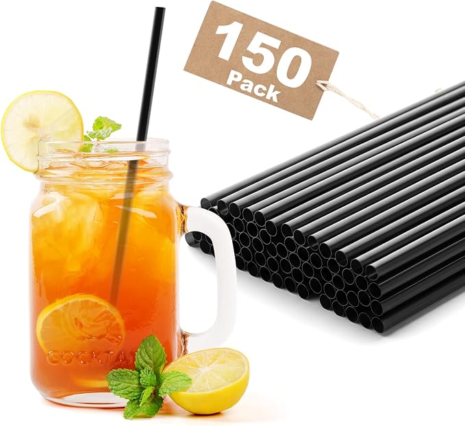 150 pitillos plásticos negros desechables 7.75 pulg miniatura 6