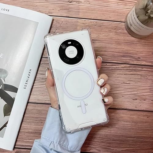 Funda magnética transparente para Huawei Mate 40 Pro compatible con MagSafe, funda de silicona suave TPU parachoques Slim Fit Hard Back a prueba de