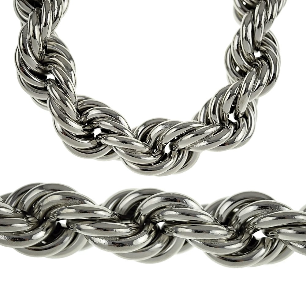 Heavy 25MM Silver Tone Thick Hollow Rope 36 Inch Long Necklace Hip Hop Dookie Bling Men's Chain