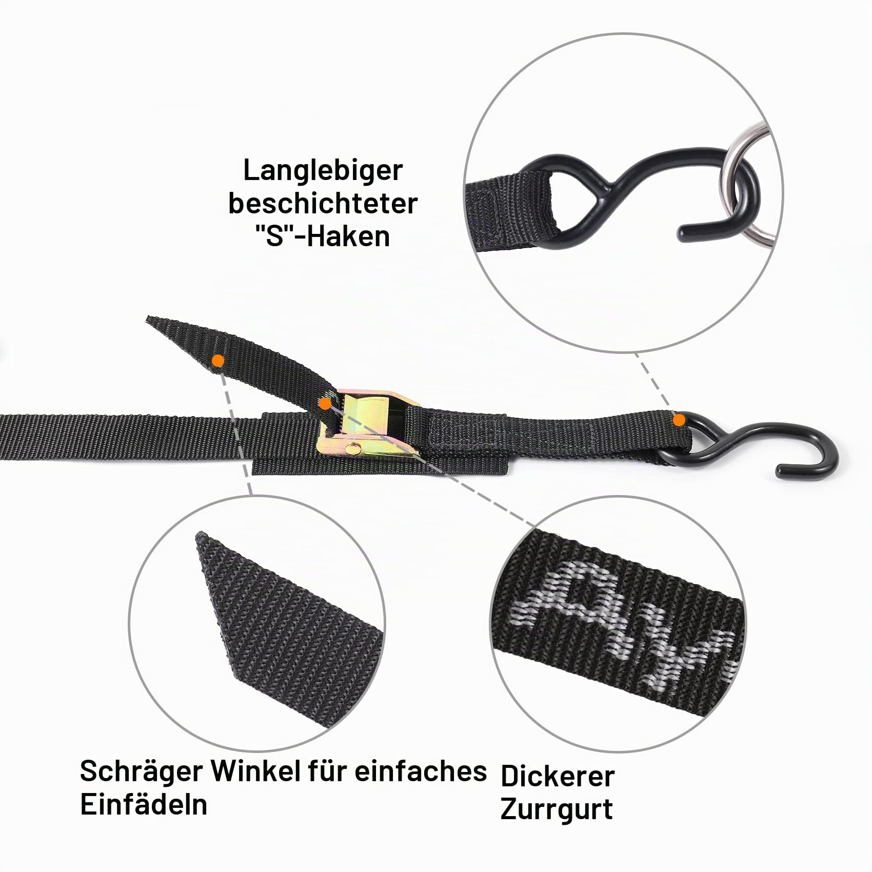 Ayaport Cam Buckle Tie Down Straps 4 x 1000kgs Break Strength Securing Straps with S Hooks for Motorcycle, Kayak, Car, Truck, Boat, Dirt Bike, Pack of 4 (1.8Mx2.5CM)