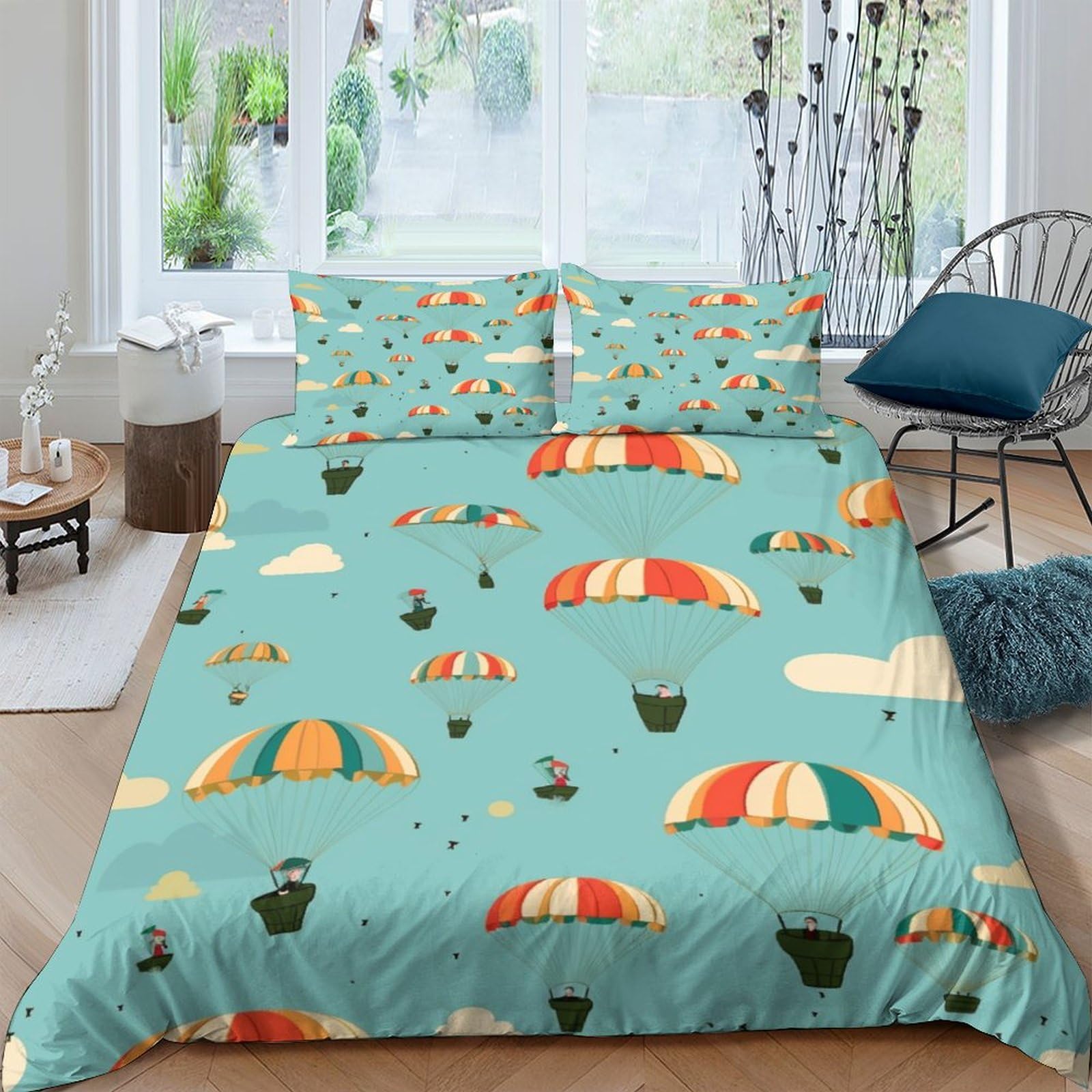 Parure de lit parachute 3D en microfibre 200x200 cm avec housse de couette dessin animé
