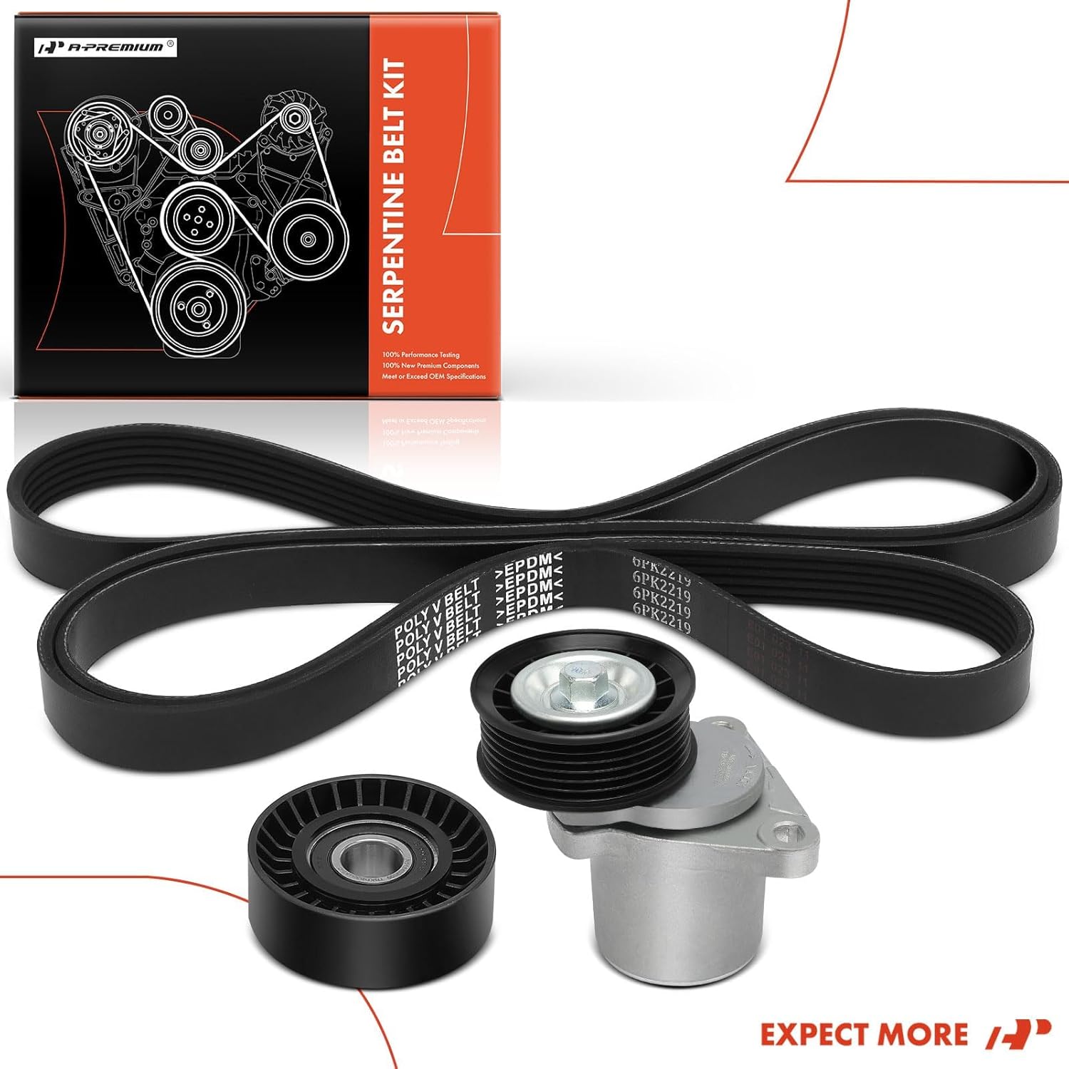 A-Premium Engine Serpentine Belt Drive Kit with Tensioner & Idler Pulley Compatible with Ford Focus 2007-2011, Transit Connect 2010-2013 - DOHC L4 2.0L, Gas, Naturally Aspirated