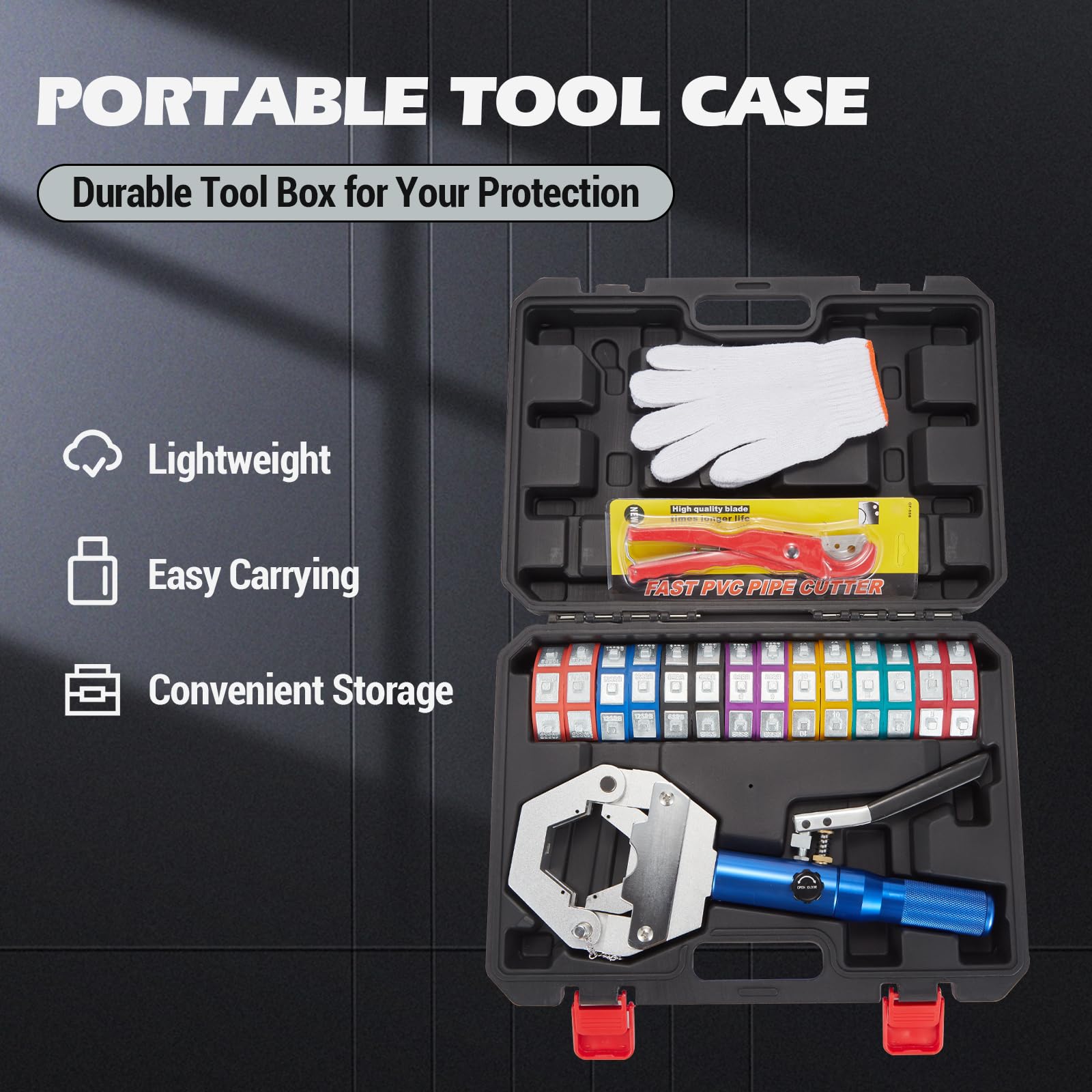 Garvee Crimpadora hidráulica manual para mangueras de aire acondicionado – Herramienta profesional portátil – 7 matrices – Reparación de sistemas Climatizador – Incluye tijeras y guantes – Compatible