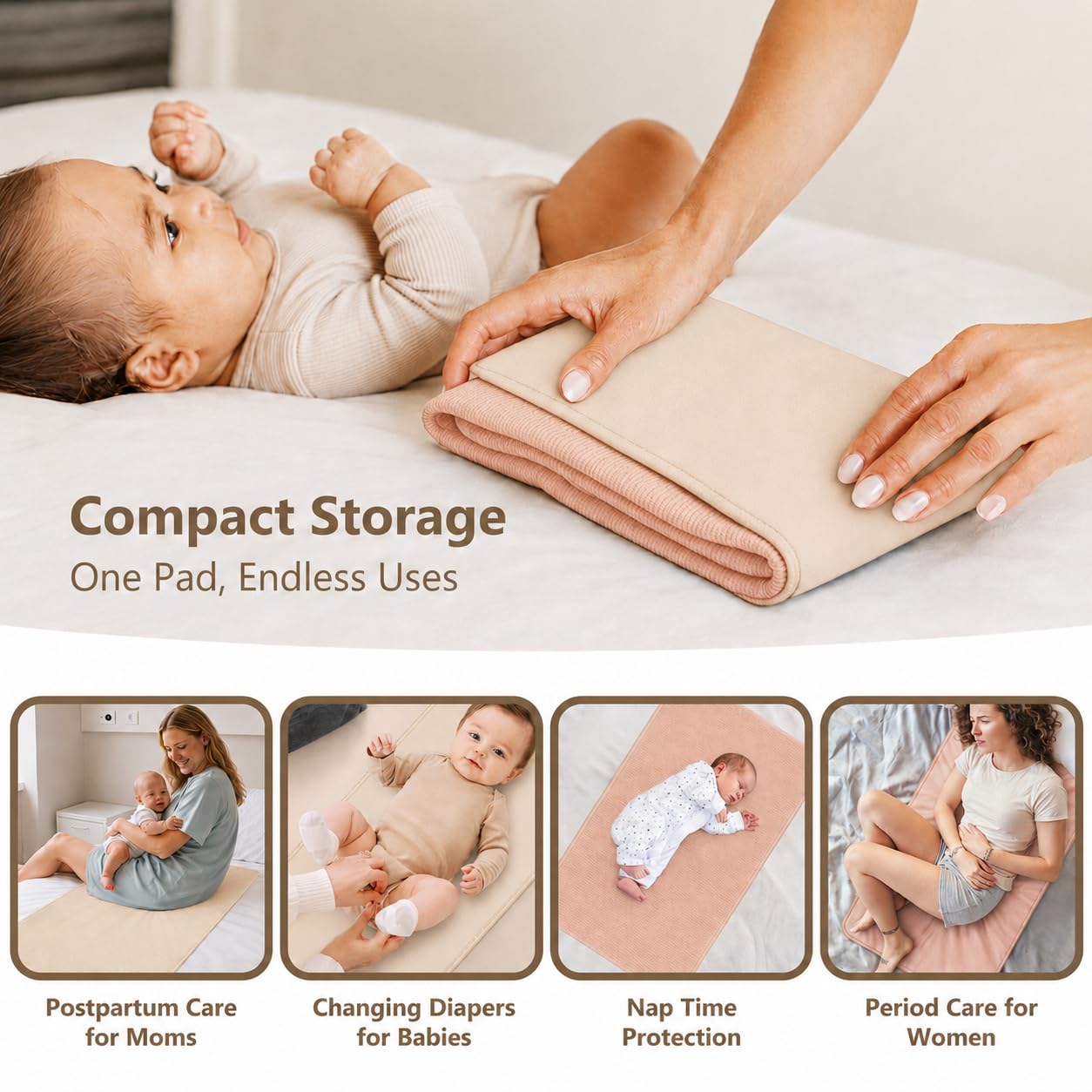 Waterproof Vegan Leather Changing Mat, Portable Changing Pad, 16 x 30 Inch Travel Changing Pad, Foldable Wipeable Baby Diaper Changing Mat for Diaper Bag (Cream/Peach)
