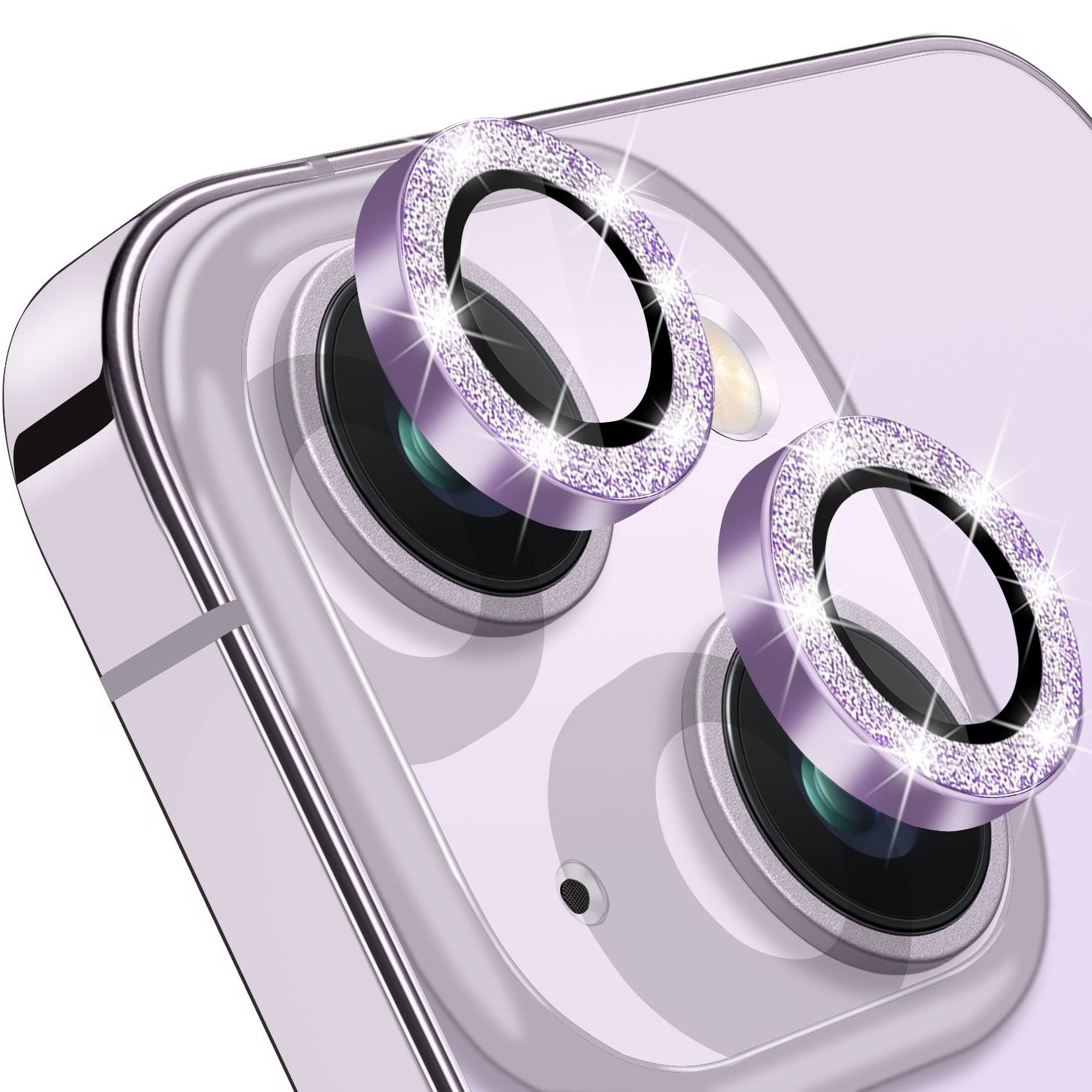 Hsefo Compatible with iPhone 15 & 15 Plus Camera Lens Protector, Bling Glitter Diamond Lens Cover 9H Tempered Glass Camera Cover Anti Scratch