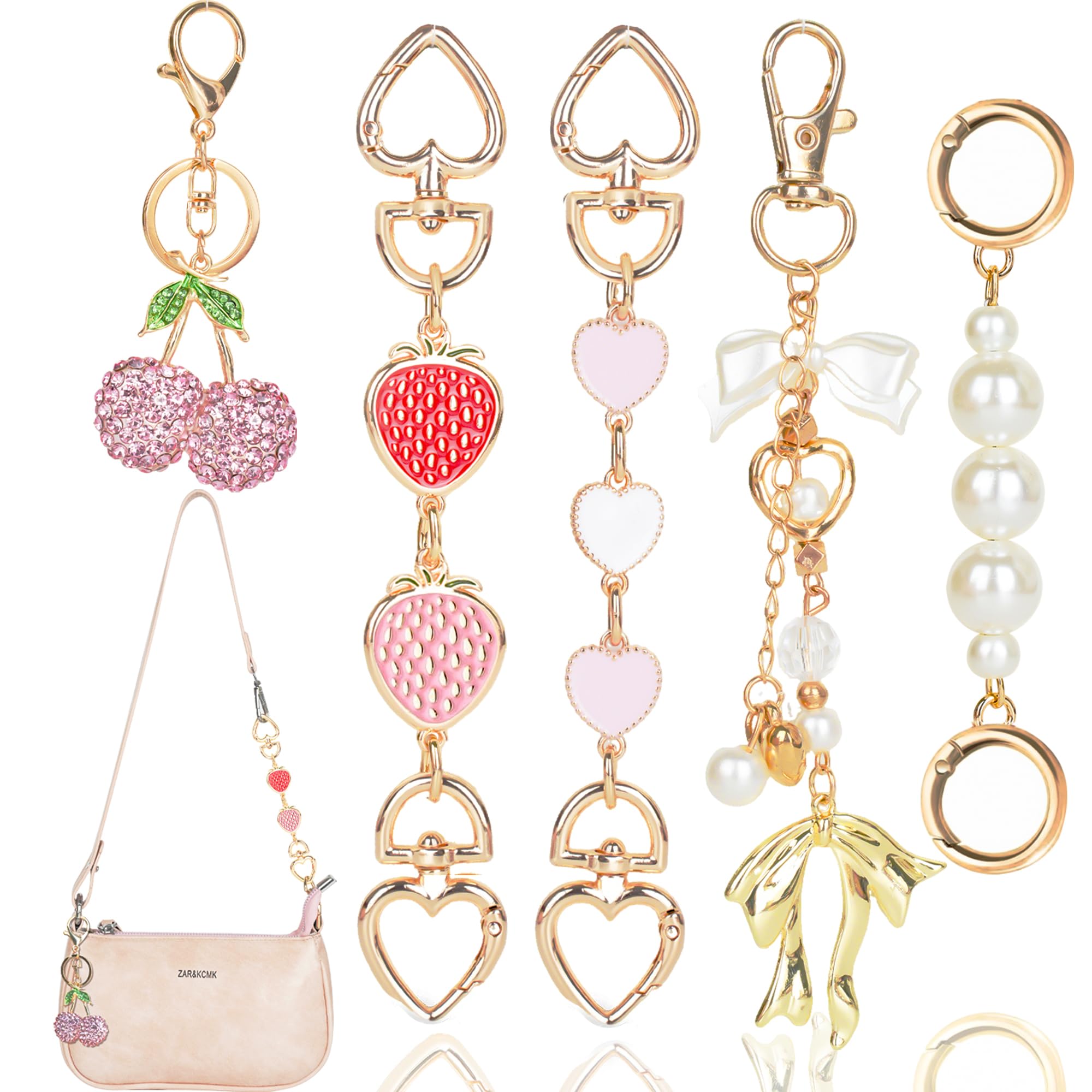 5Pcs Bag Extender Chain Purse Extender Chain Cherry Bag Charm Gold Bow Keychain Purse Charm Strap Replacement for Handbags Crossbag Chains Making Supplies Accessories-image-24