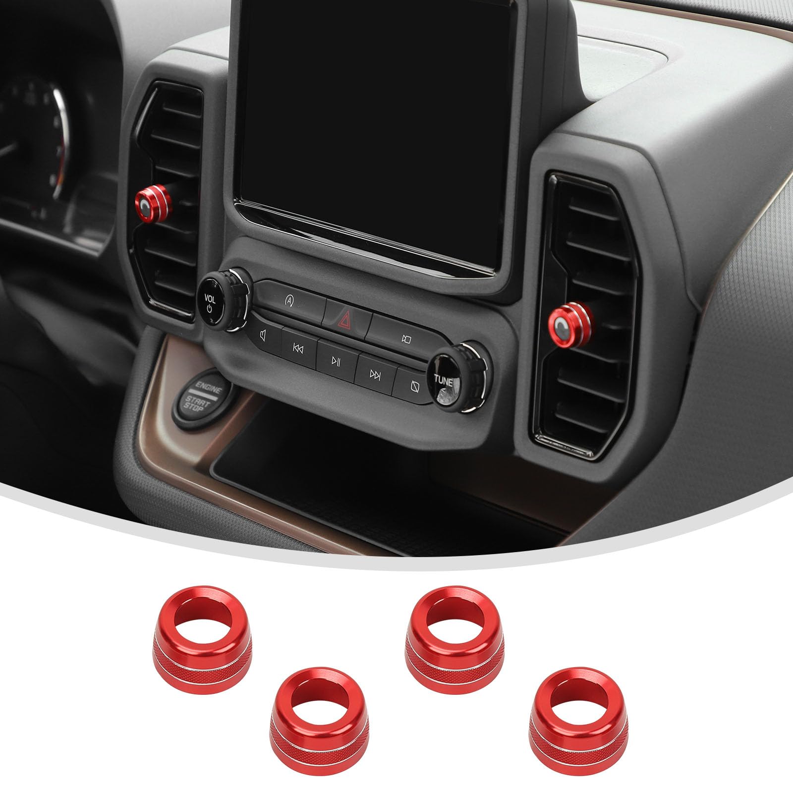 Linskip Aluminum Vent Knob Covers Compatible with Ford Bronco Sport 2021-2024, Dash Air Vent Knob Trim Kit for Bronco Sport Interior Accessories(Red)