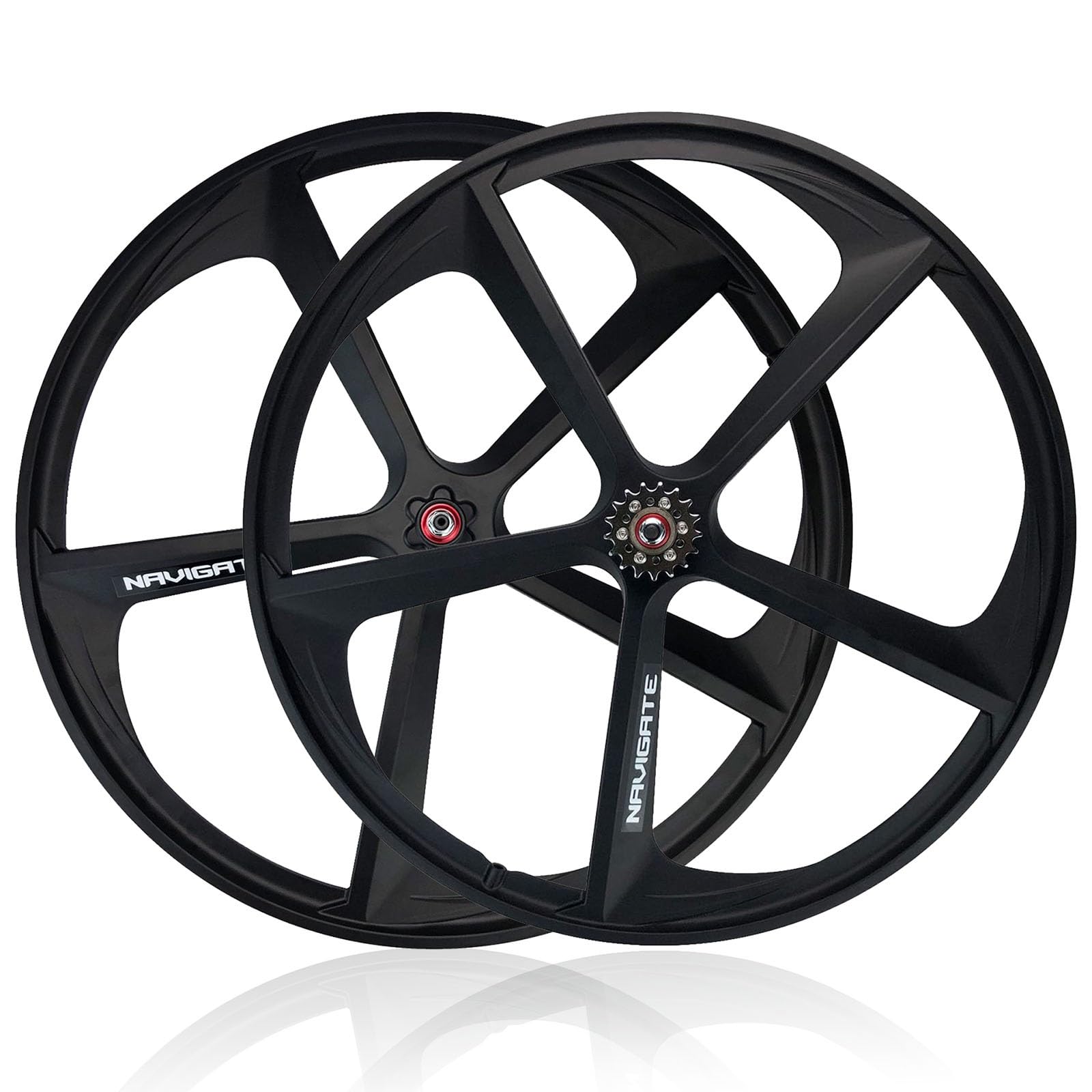 Quycoiu Front+Rea 700C Fixie Wheelset Black 5 Spoke Fixed Gear Bike Wheels Magnesium Alloy V Brake 100/120Mm Front Rear Wheels For 700 * 23-28C Tyres 27Mm Width(Front+Rea)