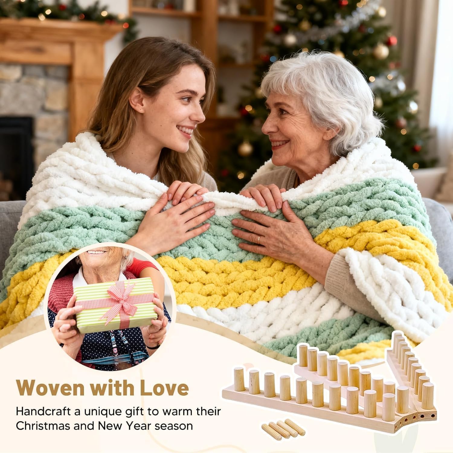 32/48/62 Inch Chunky Hand Knit Blanket Looms, Chunky Knit Looms for Blankets, Expandable Wooden Chunky Blanket Looms for Jumbo Yarn (62in)