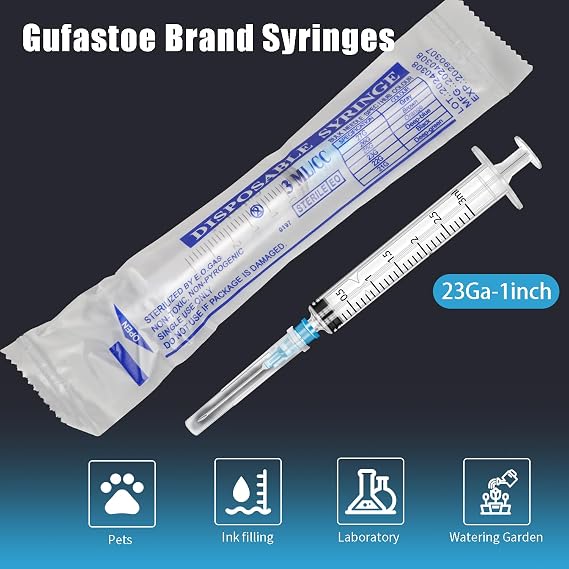 100Pack 3ml/cc with 23 G Safety Luer-Slip Individually Wrapped