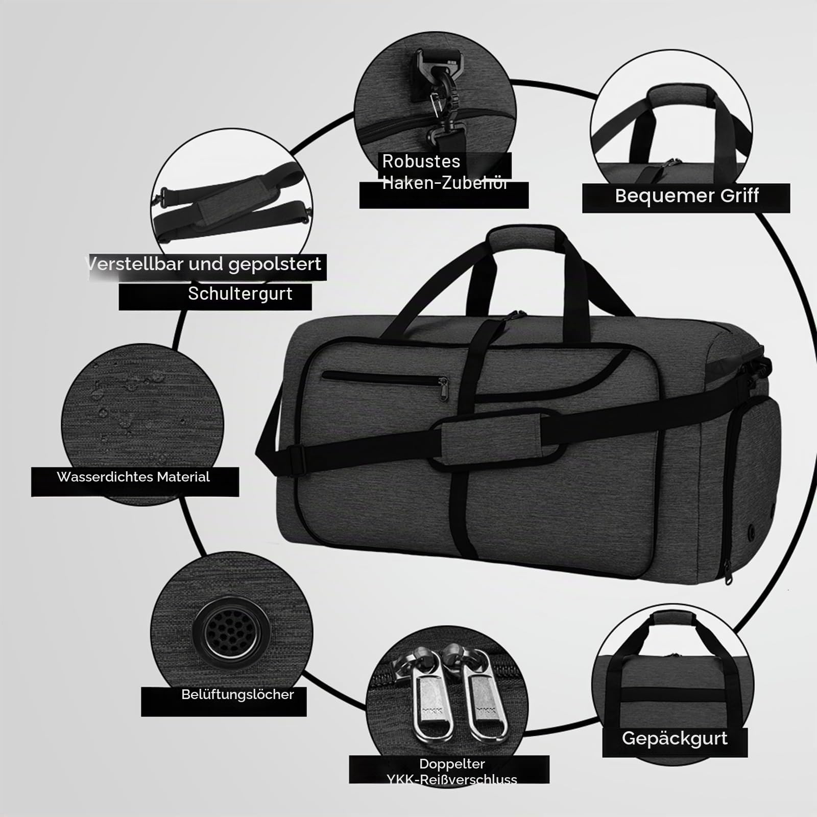 NEWHEY Reisetasche Groß 40L 65L 80L 100L 120L Faltbare Reisetaschen Leichte Sporttasche für männer mit Schuhfach für Weekender Herren Damen Duffel Taschen Schwarz